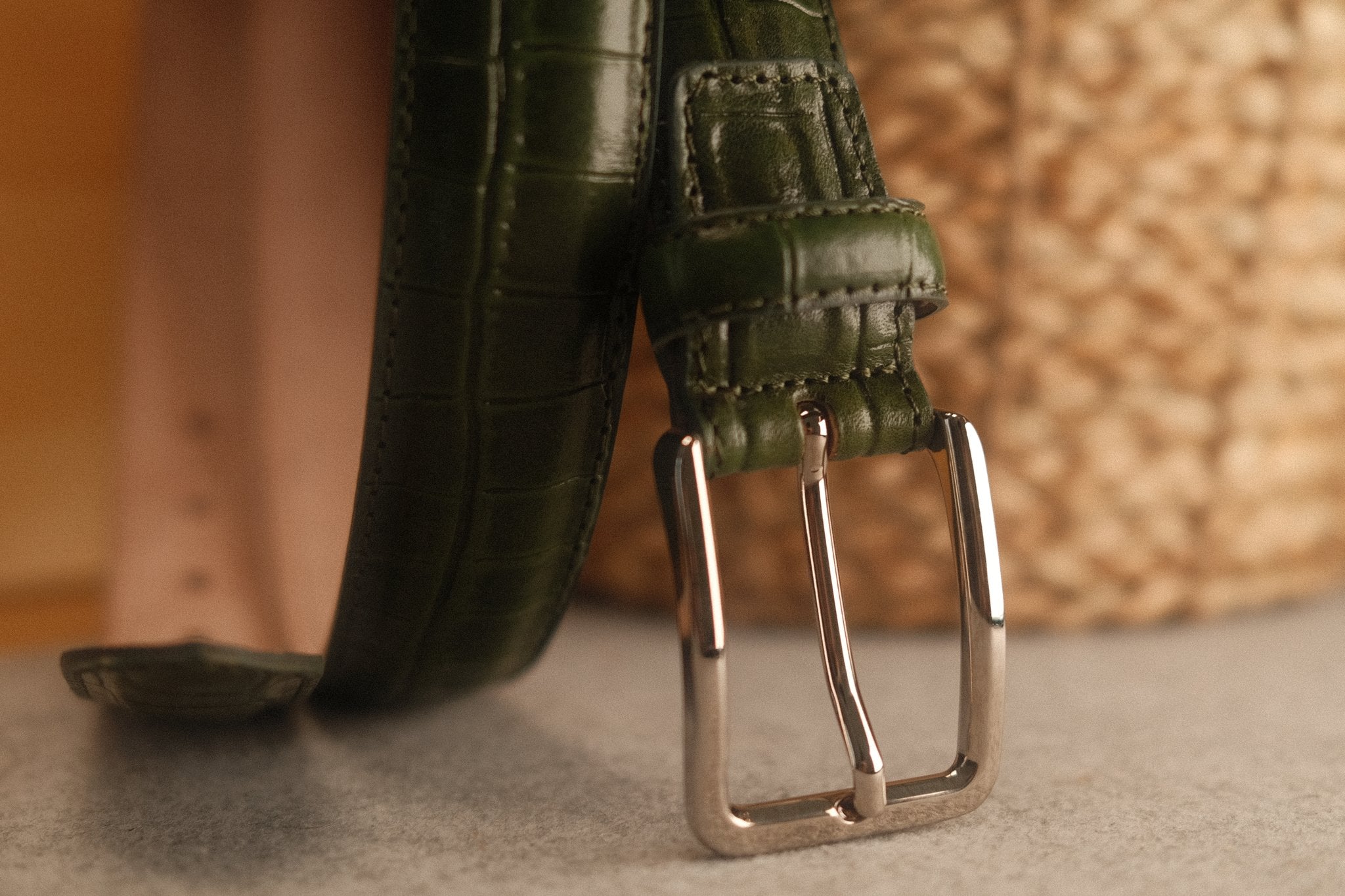 Ceinture en cuir façon croco 30 mm – Vert