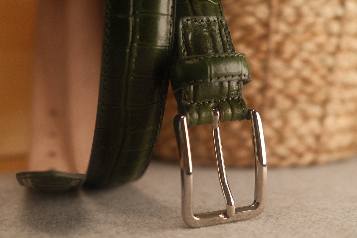 Ceinture en cuir façon croco 30 mm – Vert – vue 2