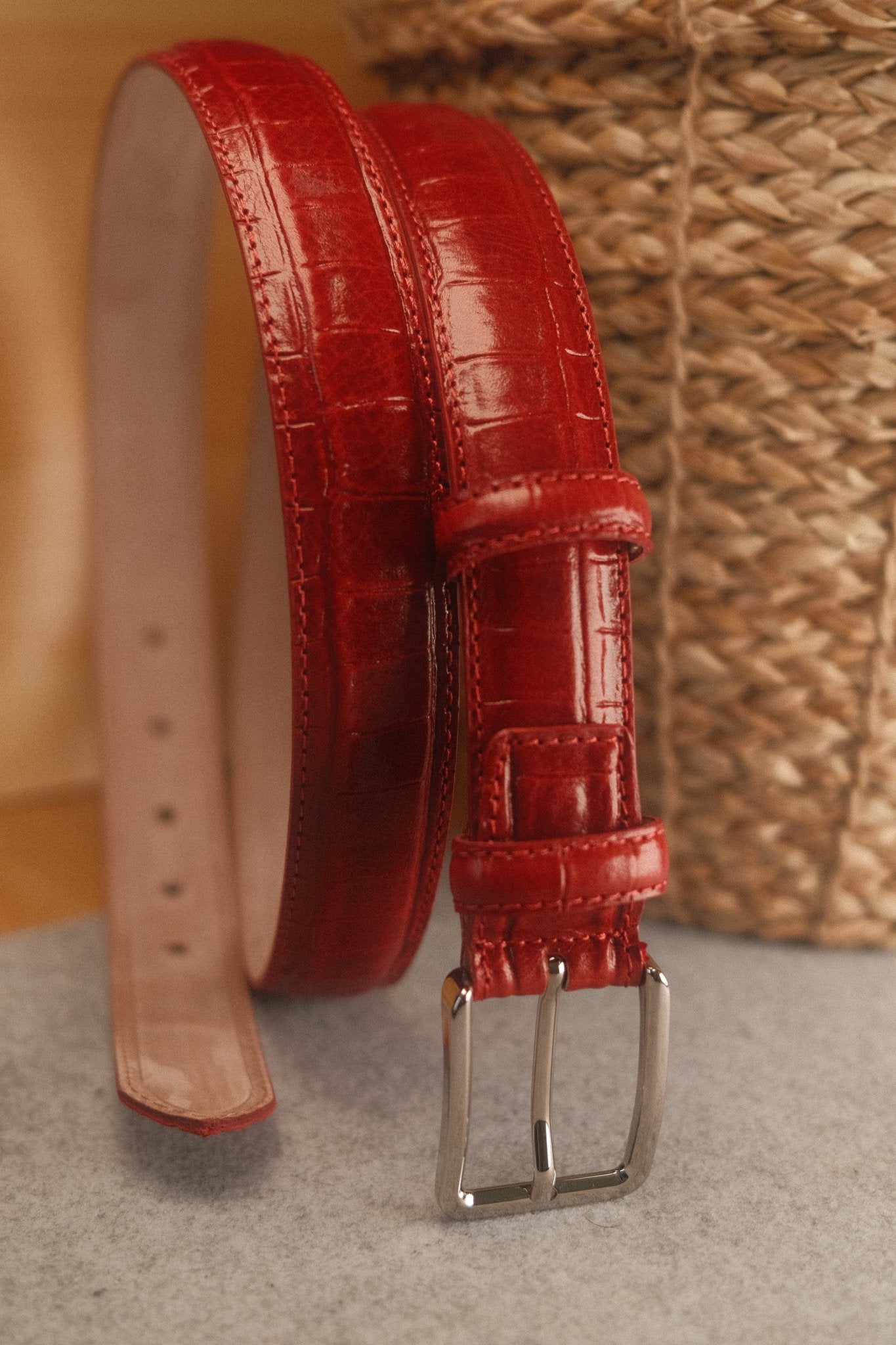 Ceinture en cuir façon croco 30 mm – Rouge