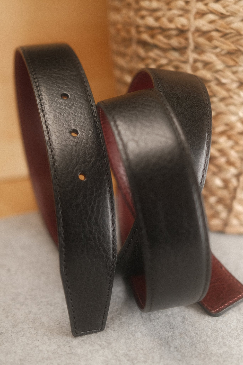 Ceinture réversible pour boucle H 32 mm – Cuir Noir / Bordeaux – vue 3