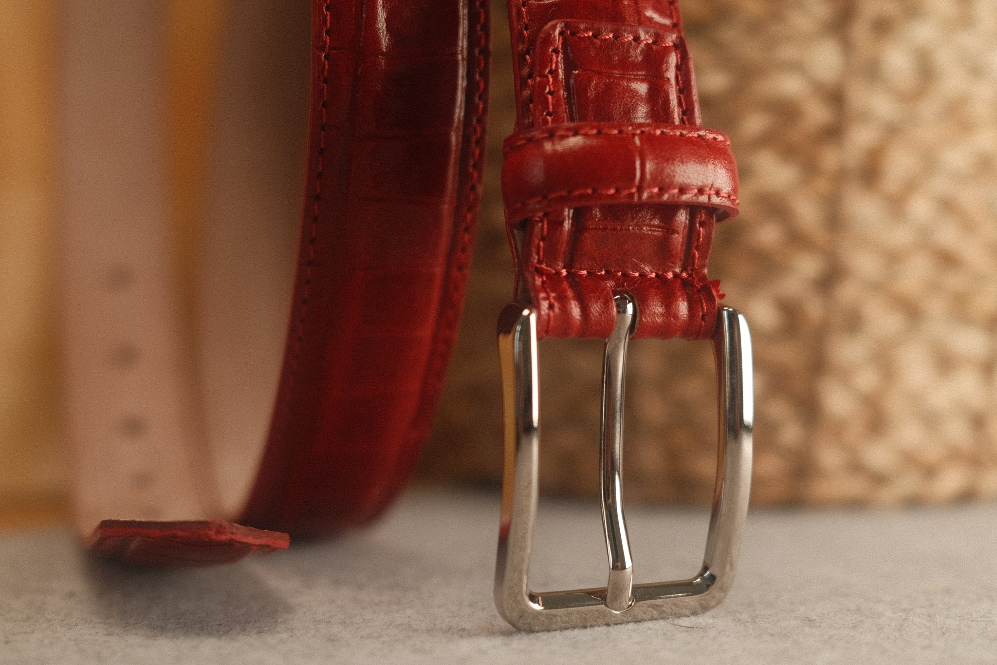 Ceinture en cuir façon croco 30 mm – Rouge Norbert Bottier Accessoires Norbert Bottier