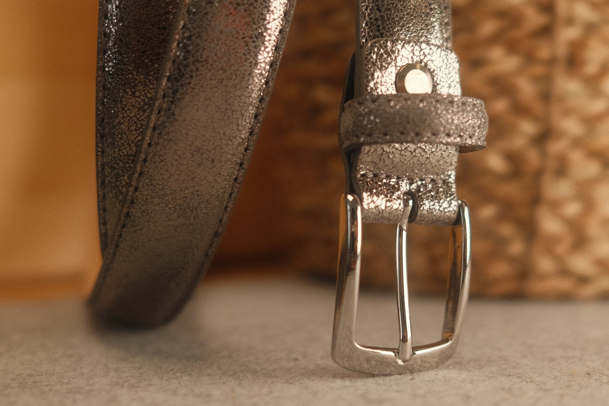 Ceinture femme cuir métallisé argent foncé fine 25 mm Norbert Bottier Accessoires Norbert Bottier