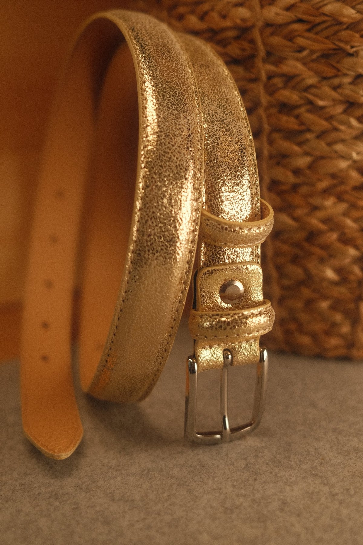 Ceinture femme cuir métallisé champagne fine 25 mm – vue 2