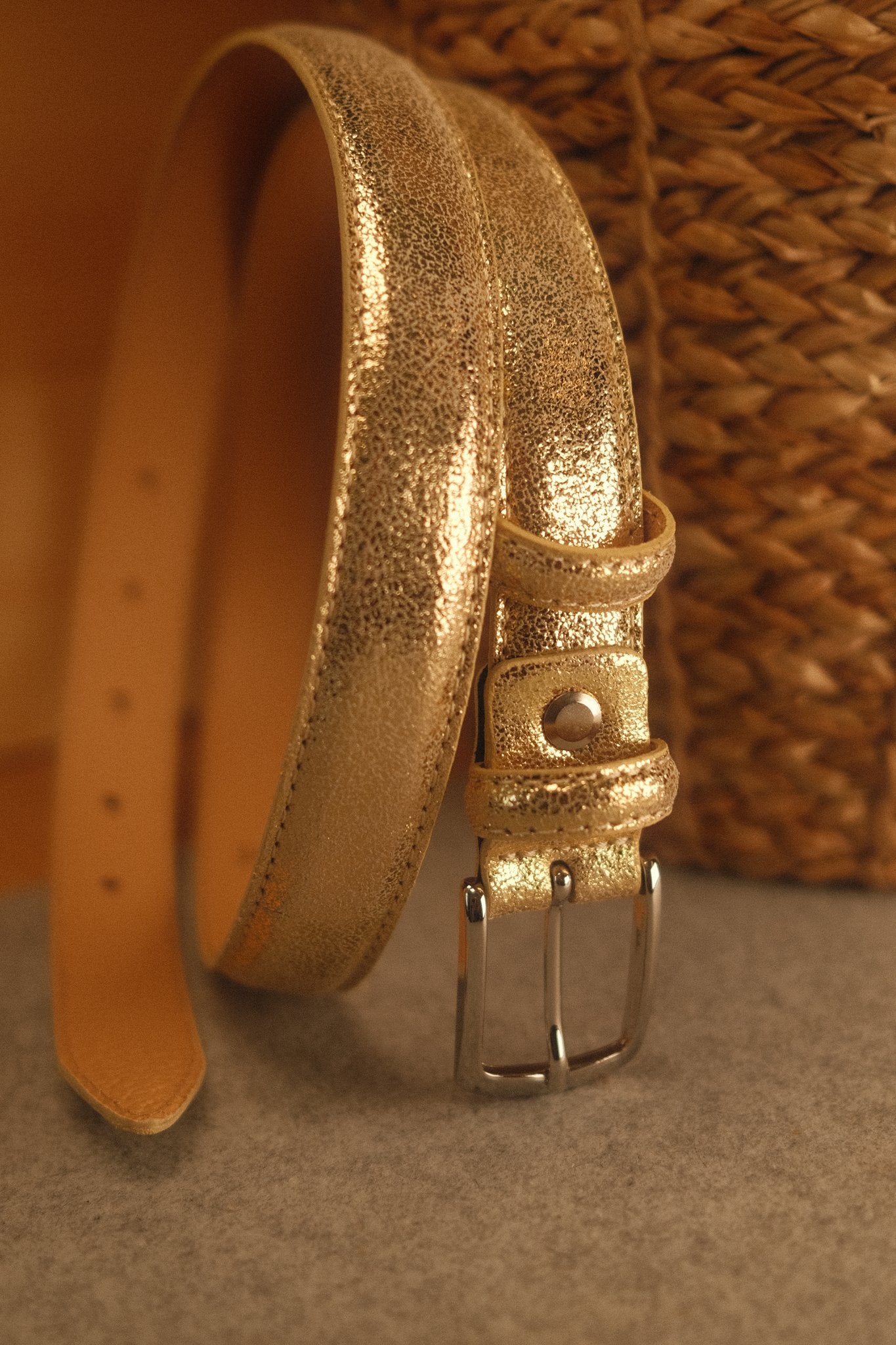 Ceinture femme cuir métallisé or clair fine 25 mm Norbert Bottier Accessoires Norbert Bottier