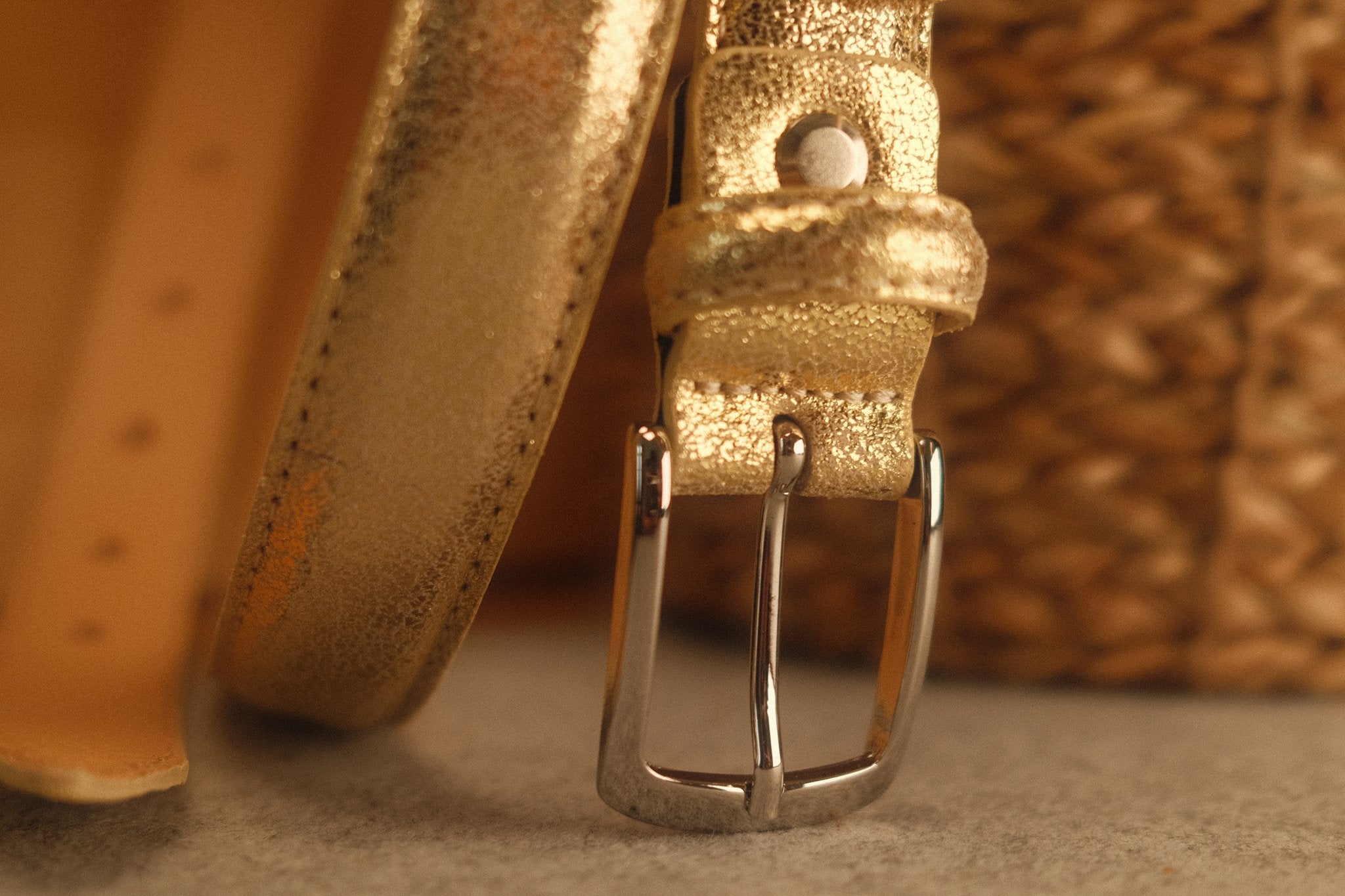 Ceinture femme cuir métallisé champagne fine 25 mm Norbert Bottier Accessoires Norbert Bottier