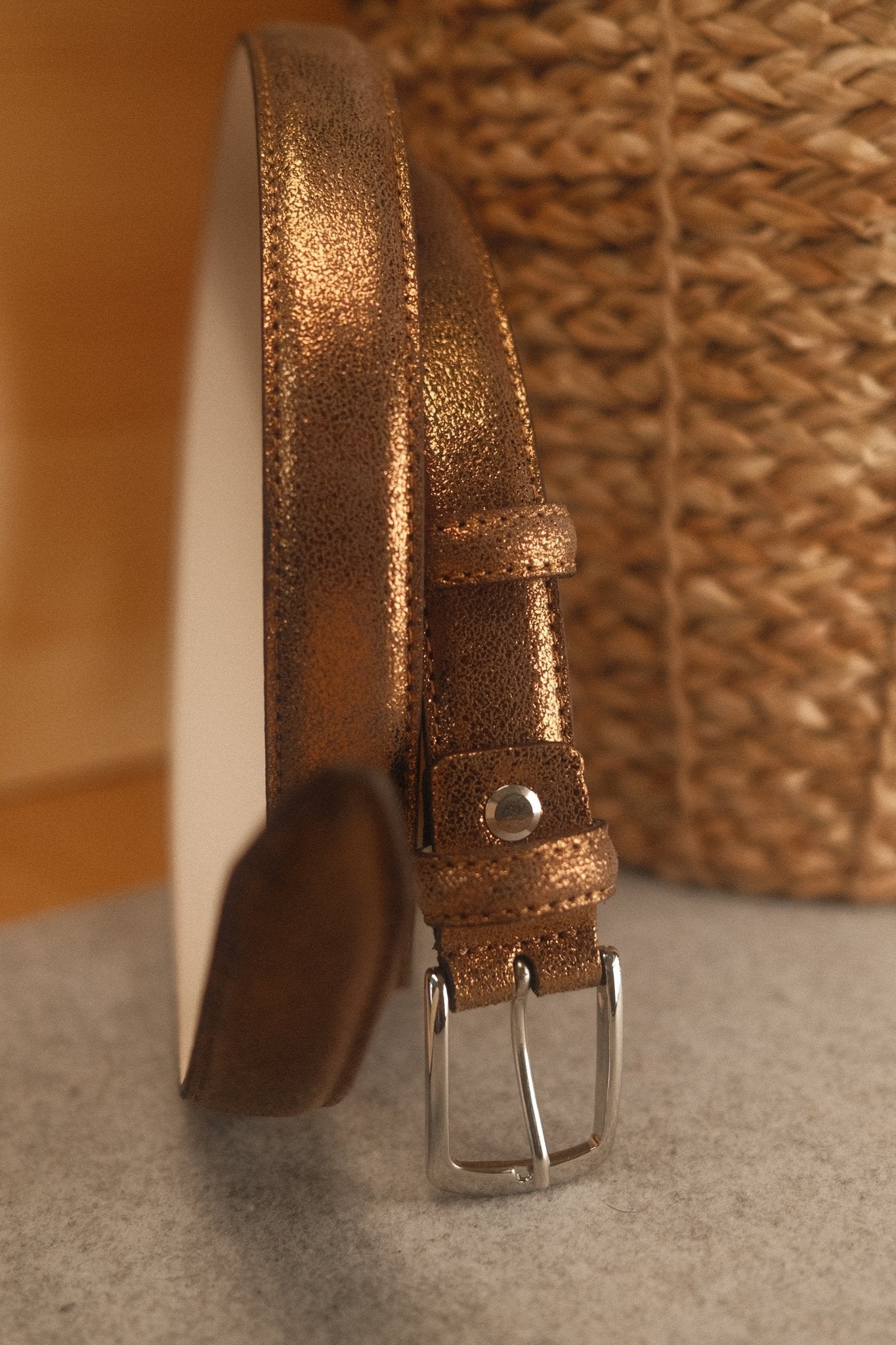 Ceinture femme cuir métallisé bronze fine 25 mm Norbert Bottier Accessoires Norbert Bottier