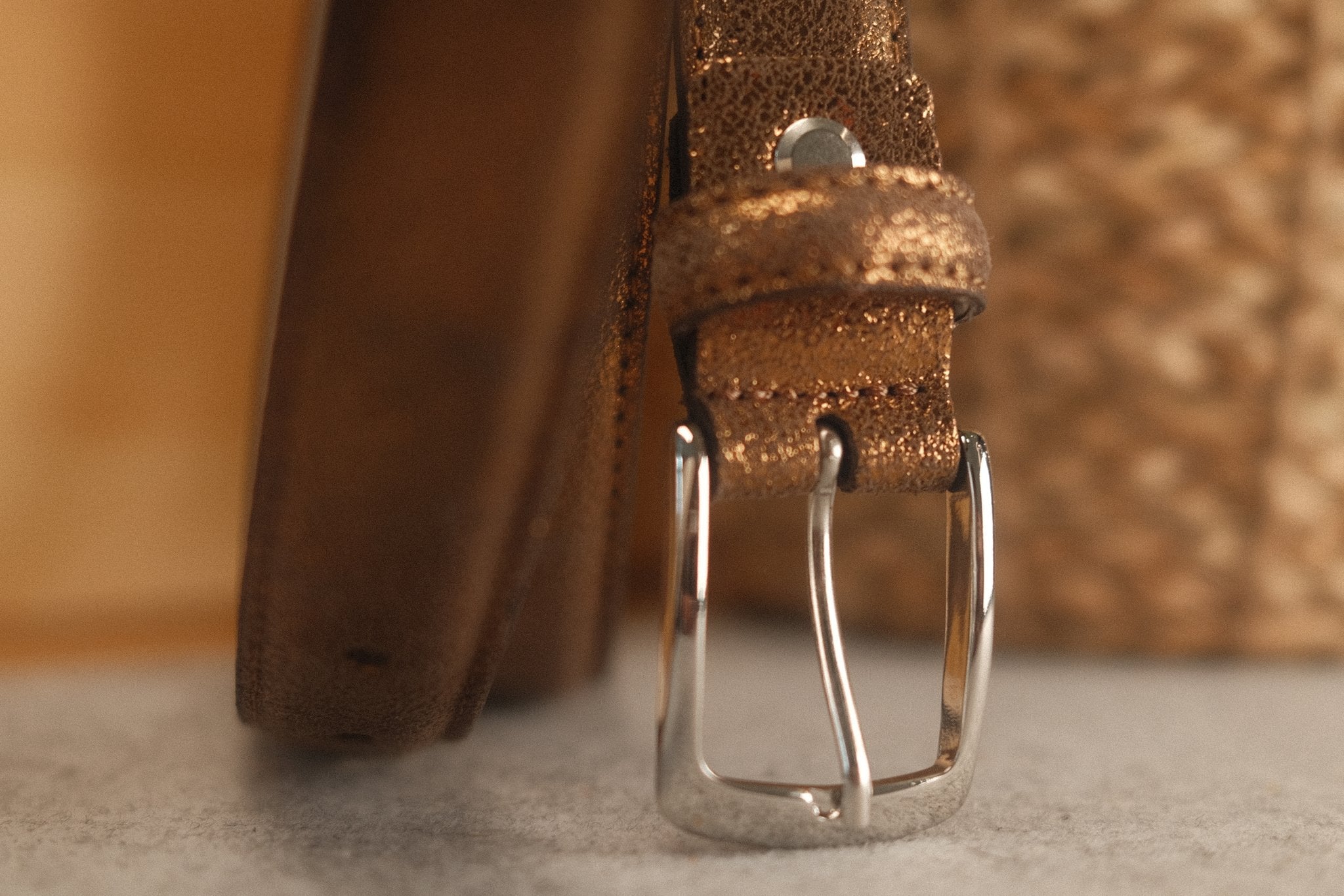 Ceinture femme cuir métallisé bronze fine 25 mm Norbert Bottier Accessoires Norbert Bottier