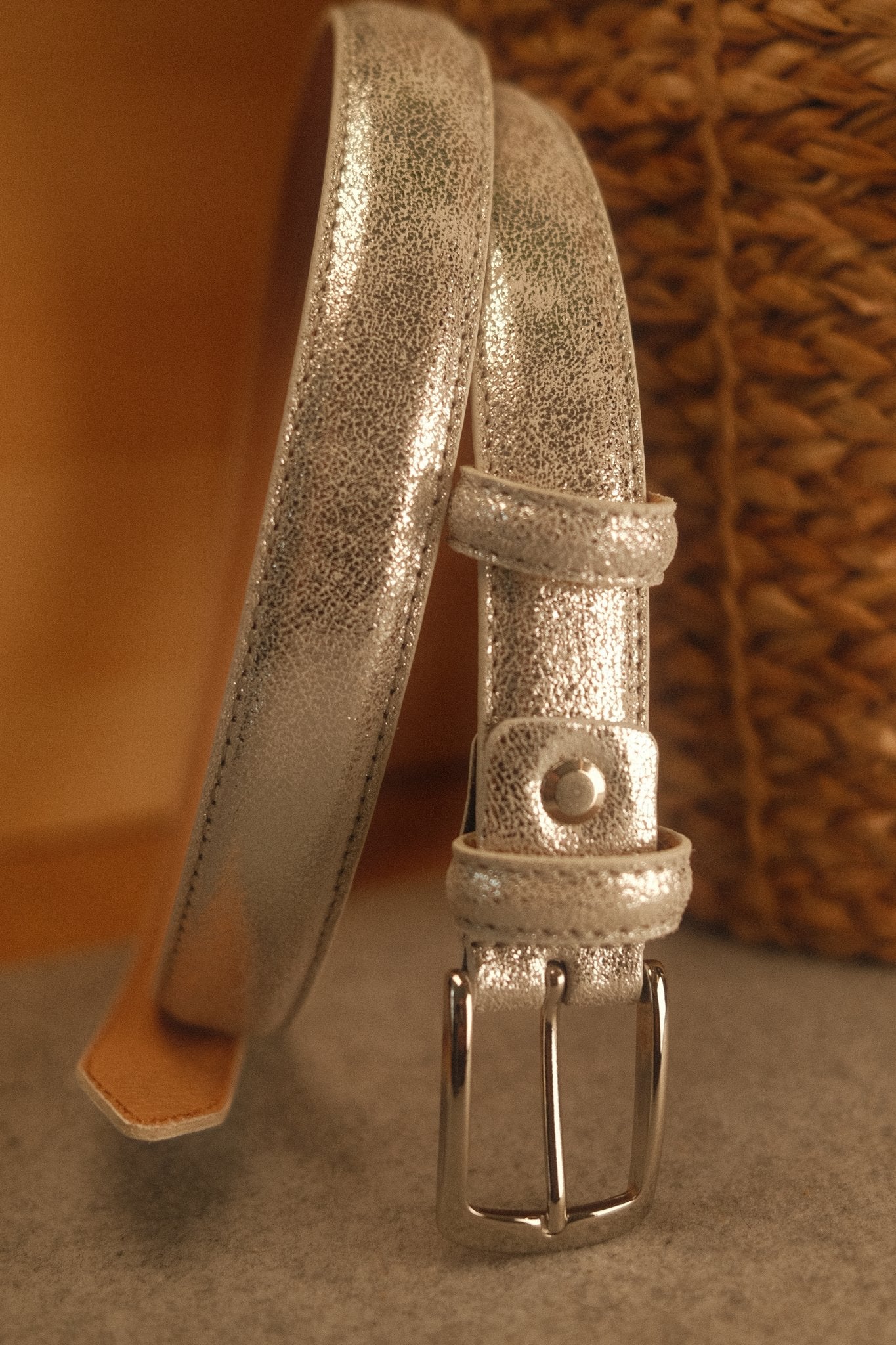 Ceinture femme cuir métallisé argenté fine 25 mm Norbert Bottier Accessoires Norbert Bottier