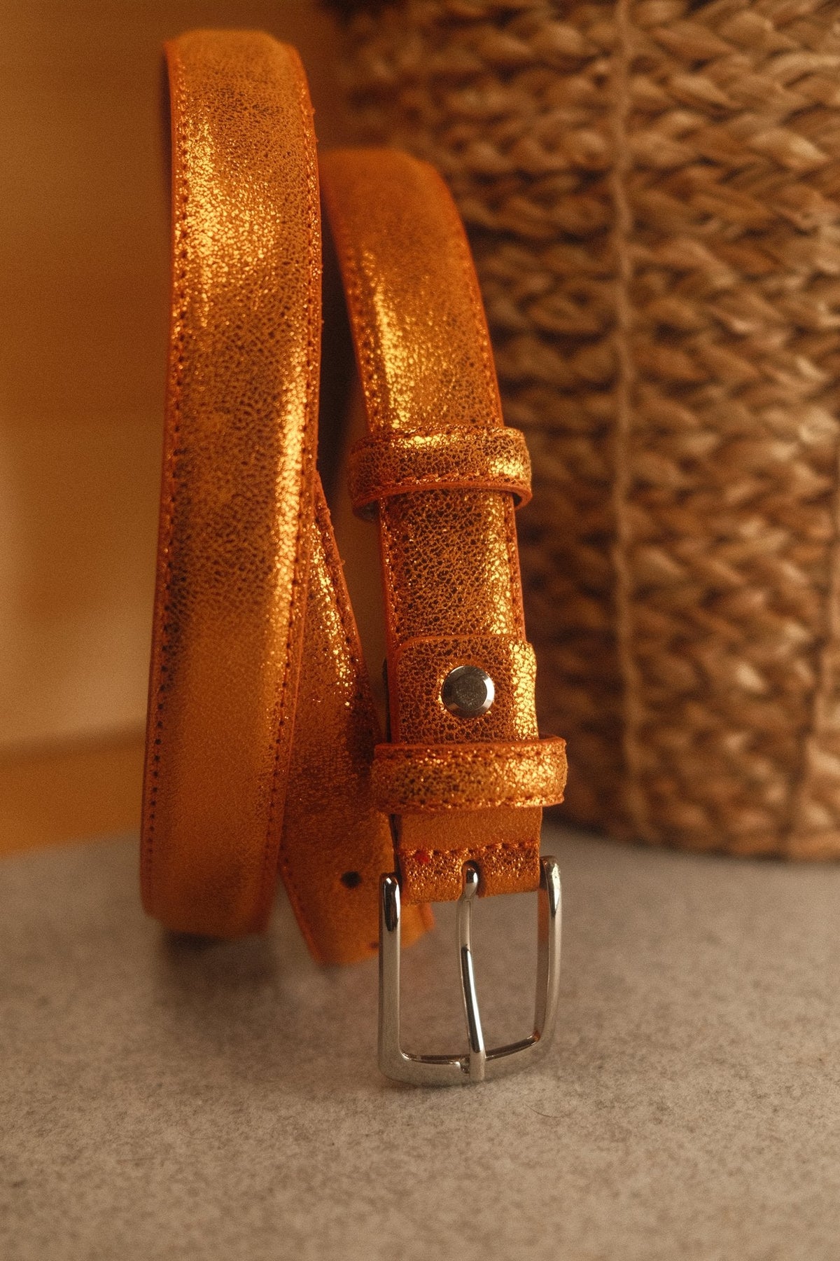 Ceinture femme cuir métallisé orange fine 25 mm – vue 2