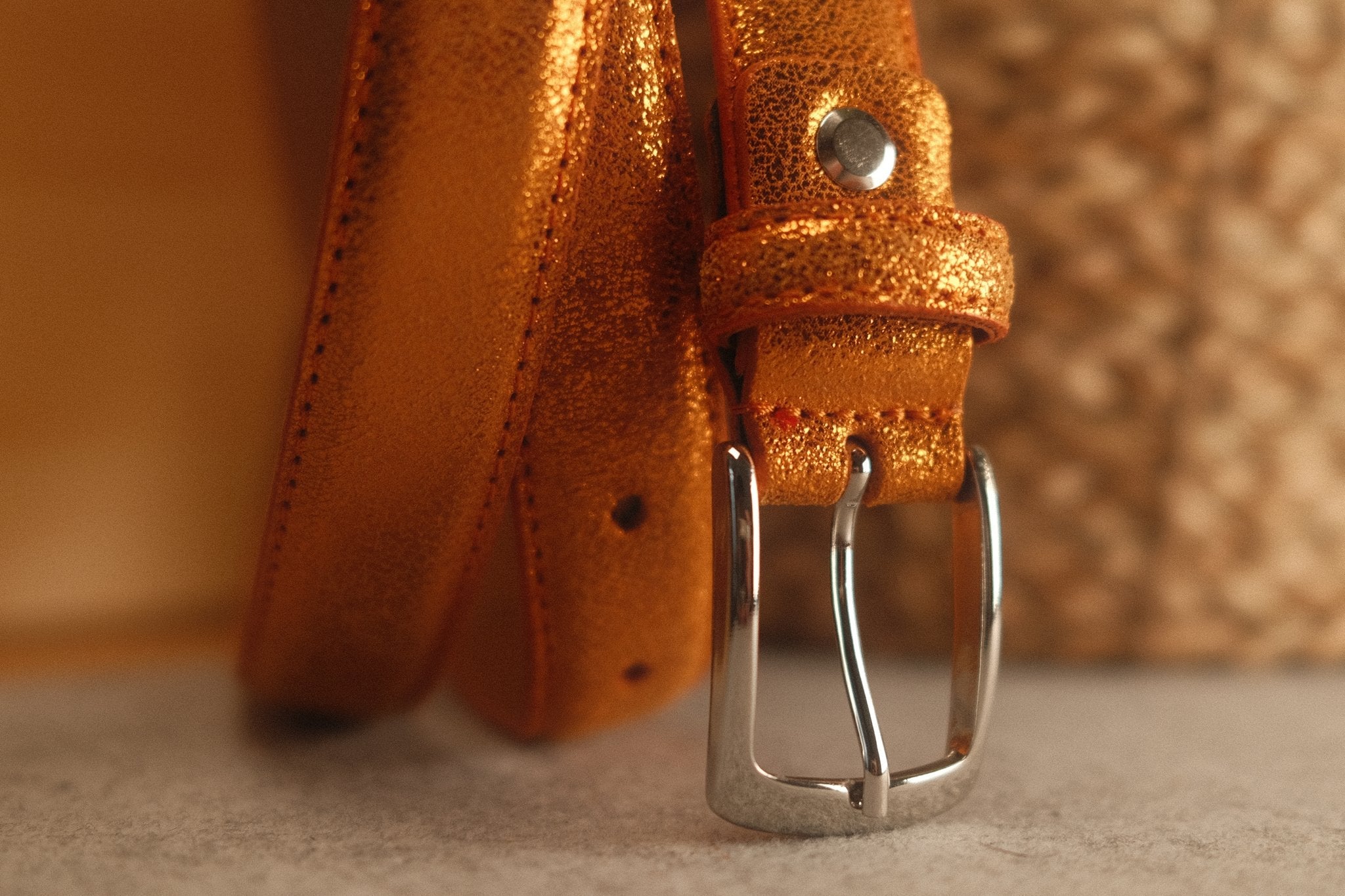 Ceinture femme cuir métallisé orange fine 25 mm Norbert Bottier Accessoires Norbert Bottier