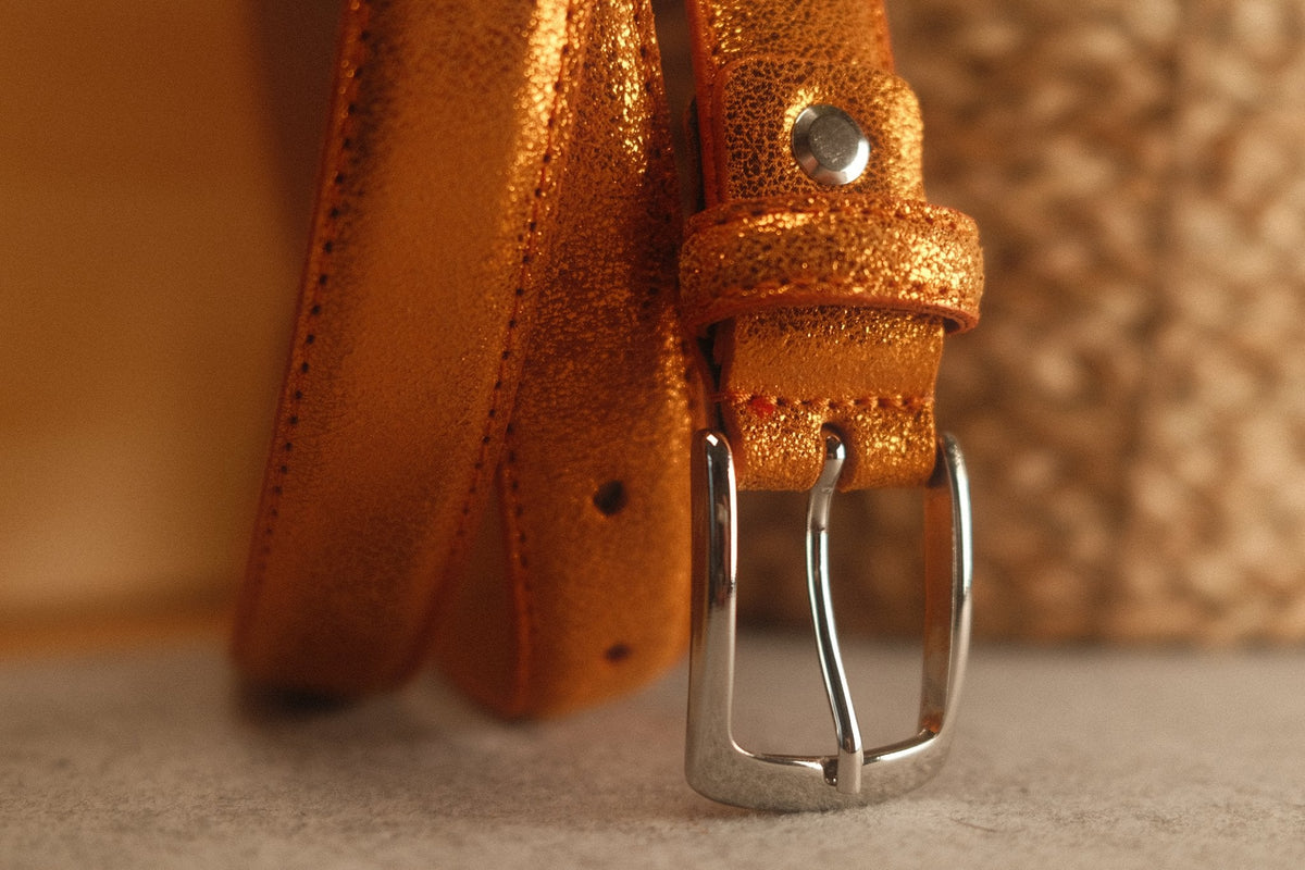 Ceinture femme cuir métallisé orange fine 25 mm – vue 3