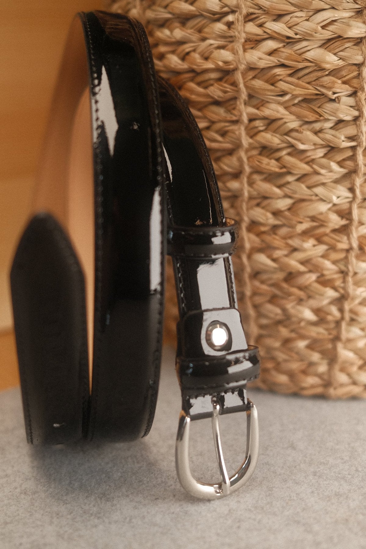 Ceinture femme cuir vernis noir boucle ronde fine 25 mm – vue 2