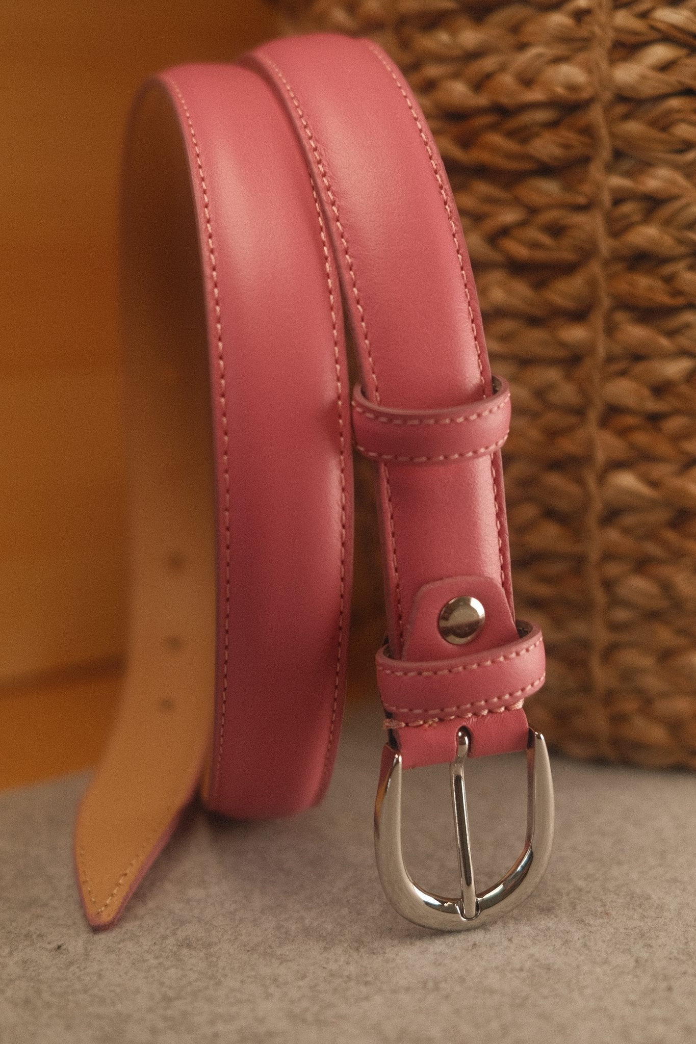 Ceinture femme cuir rose boucle ronde fine 25 mm