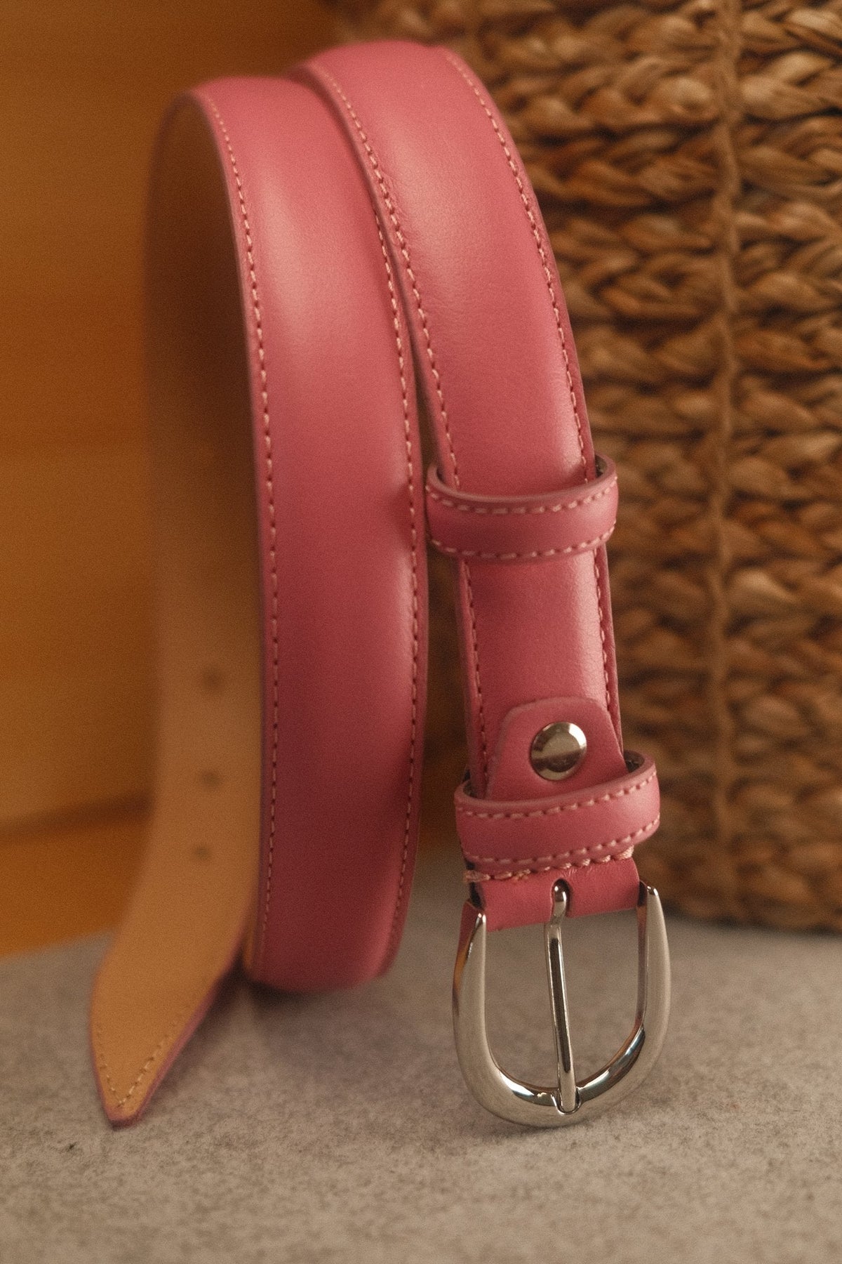 Ceinture femme cuir rose boucle ronde fine 25 mm – vue 2