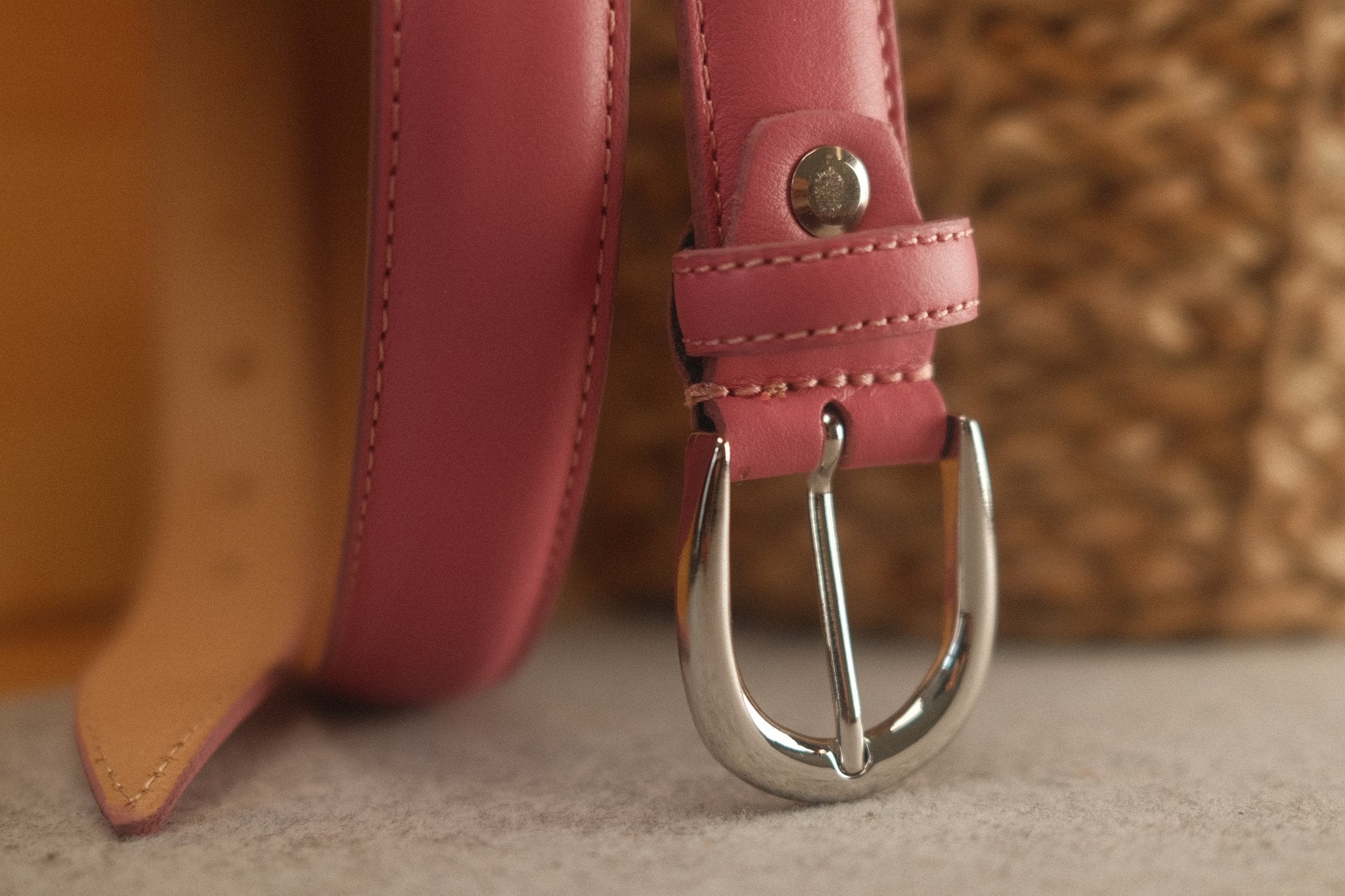 Ceinture femme cuir rose boucle ronde fine 25 mm Norbert Bottier Accessoires Norbert Bottier