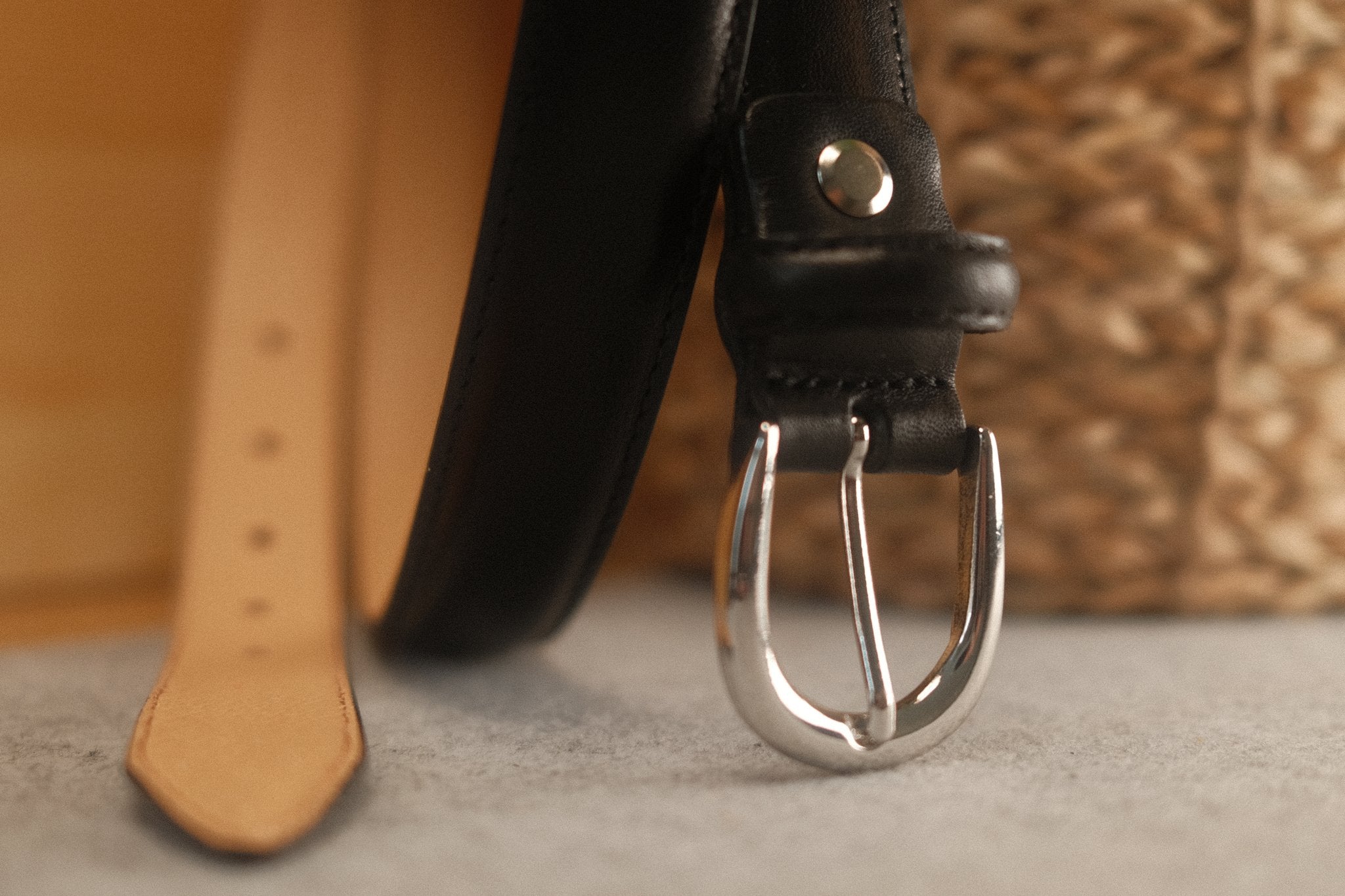 Ceinture femme cuir noir boucle ronde fine 25 mm Norbert Bottier Accessoires Norbert Bottier