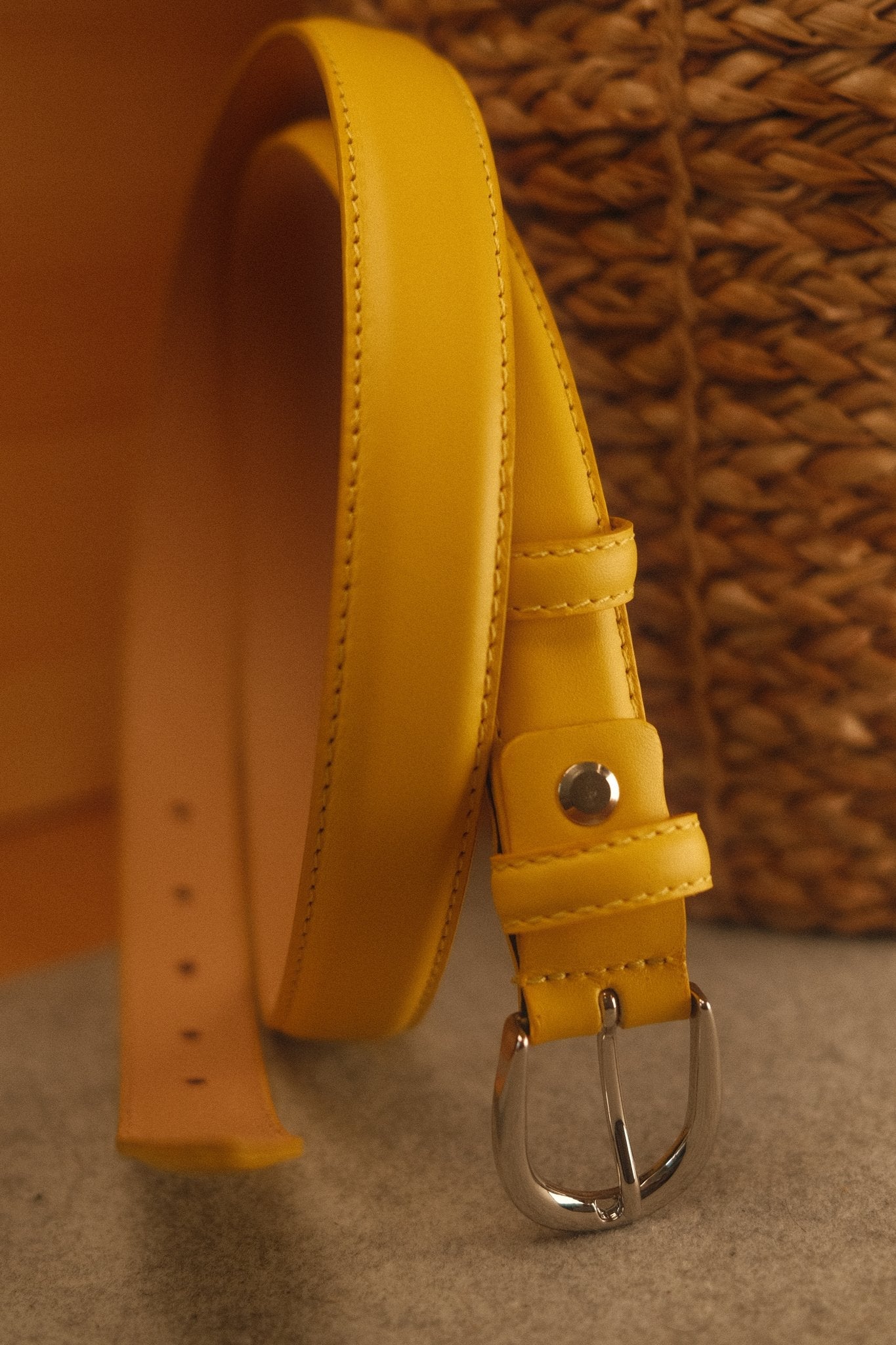 Ceinture femme cuir jaune boucle ronde fine 25 mm