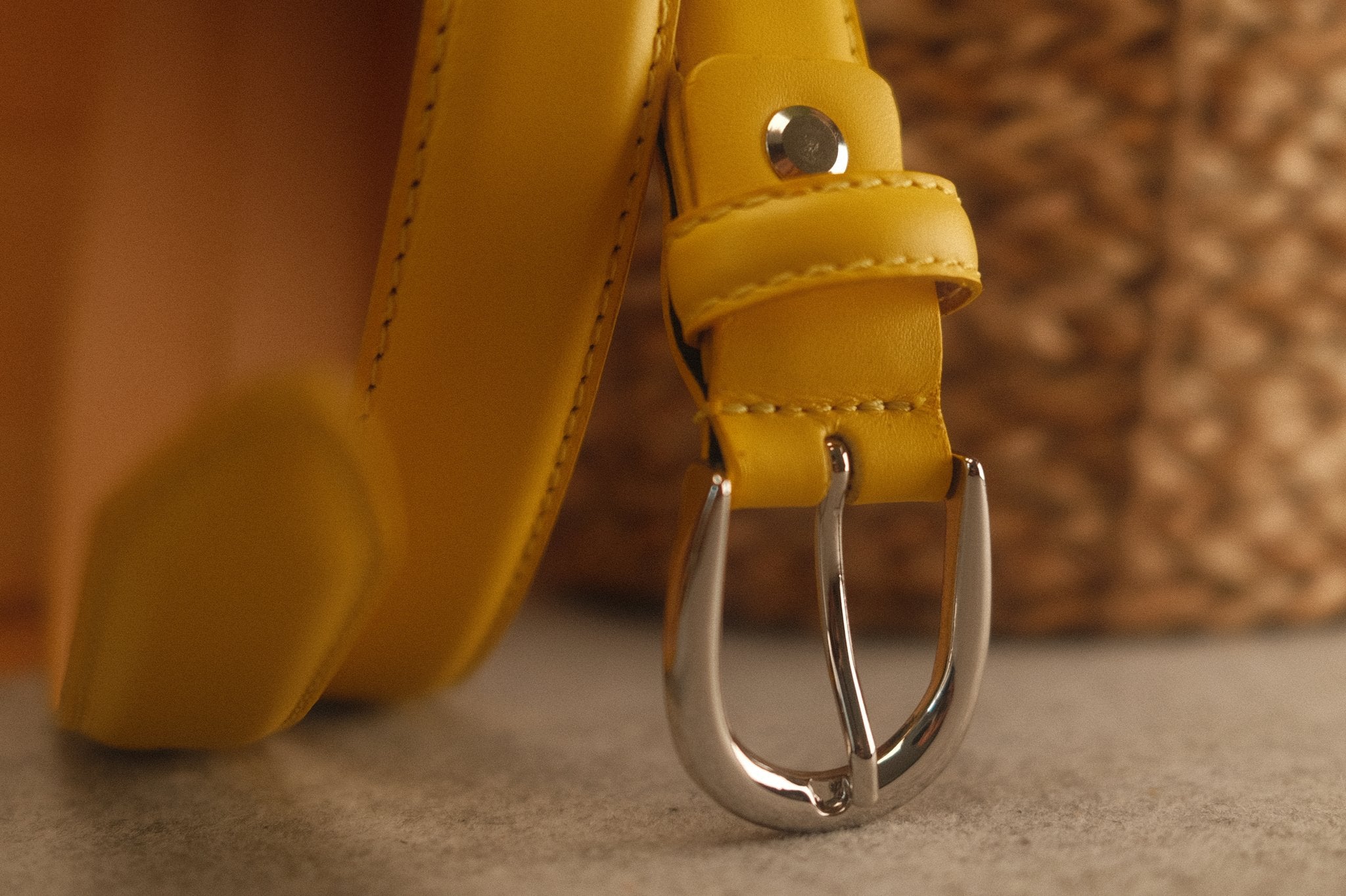 Ceinture femme cuir jaune boucle ronde fine 25 mm Norbert Bottier Accessoires Norbert Bottier