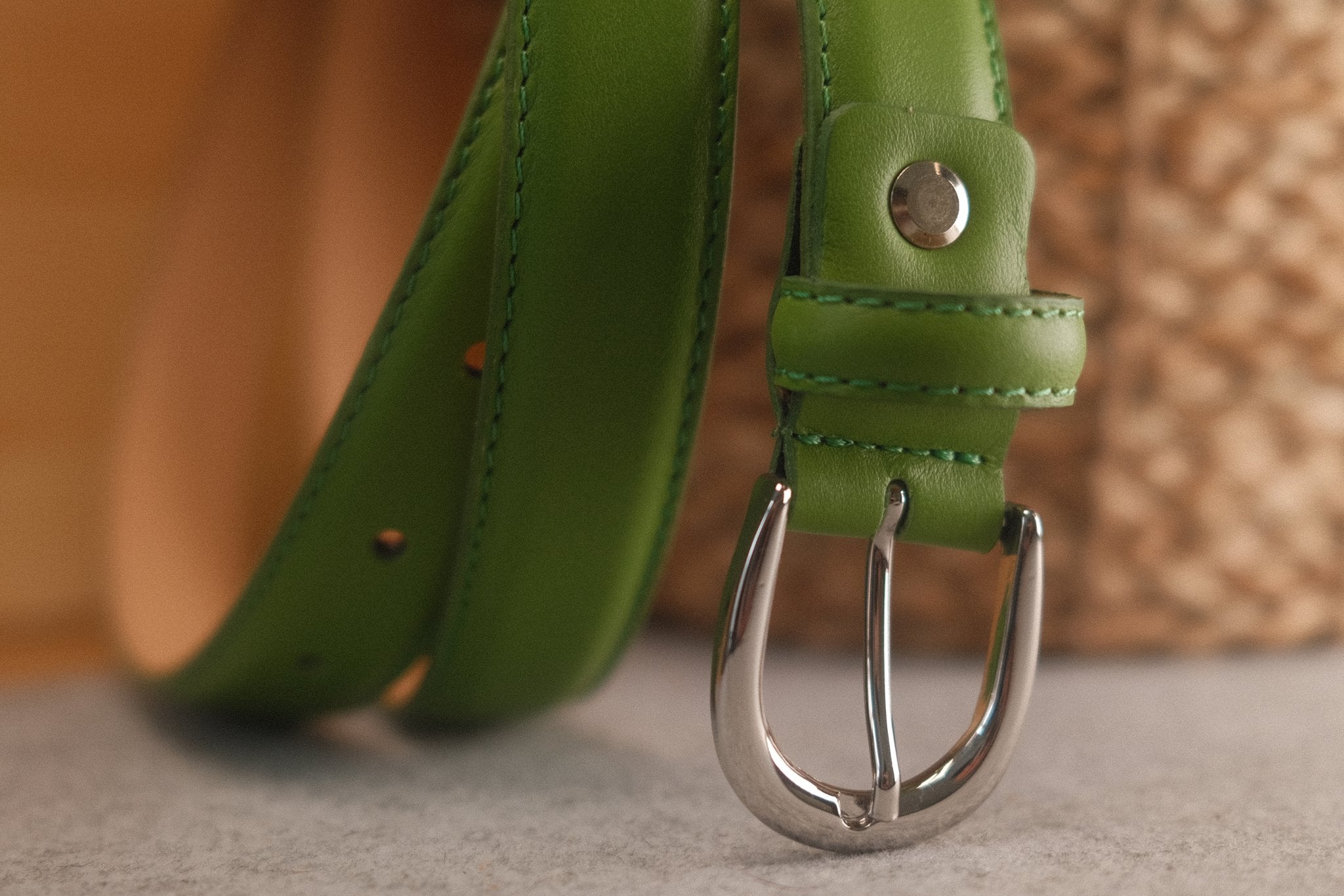 Ceinture femme cuir vert pomme boucle ronde fine 25 mm Norbert Bottier Accessoires Norbert Bottier