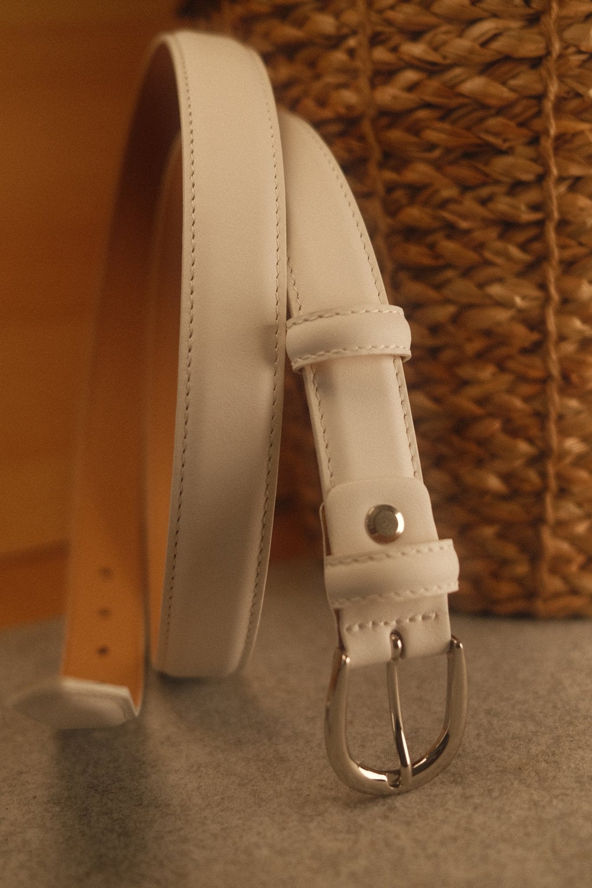 Ceinture femme cuir blanc boucle ronde fine 25 mm – vue 2