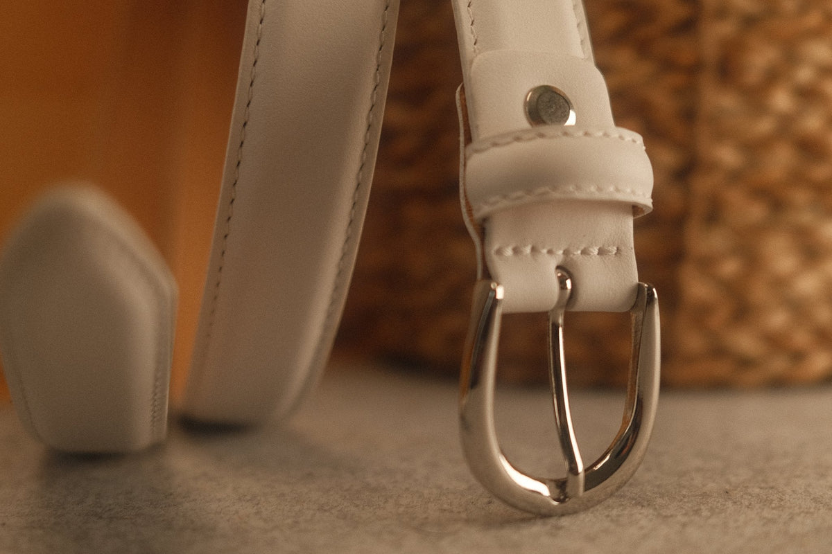 Ceinture femme cuir blanc boucle ronde fine 25 mm – vue 3