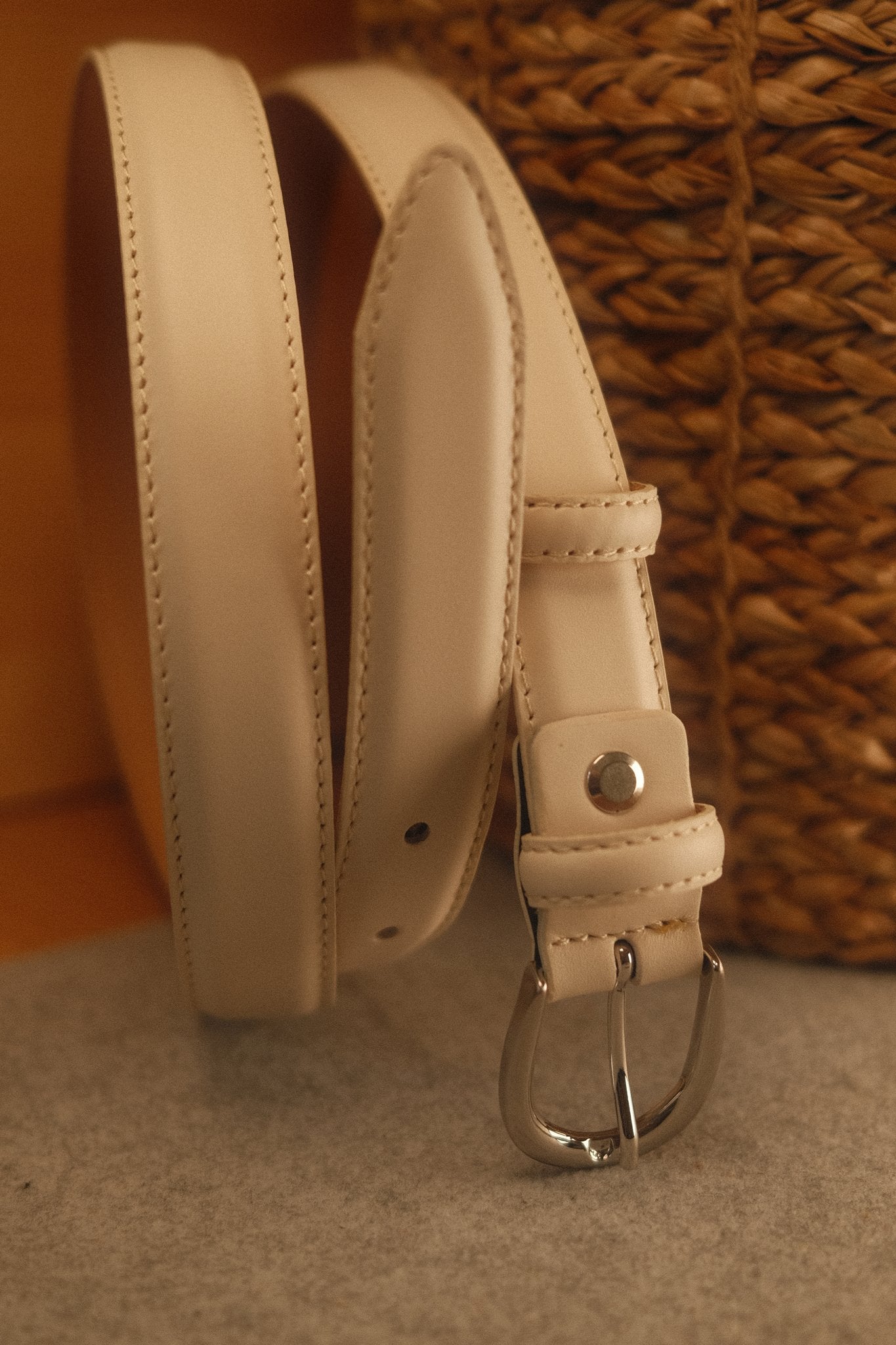Ceinture femme cuir blanc cassé boucle ronde fine 25 mm Norbert Bottier Accessoires Norbert Bottier
