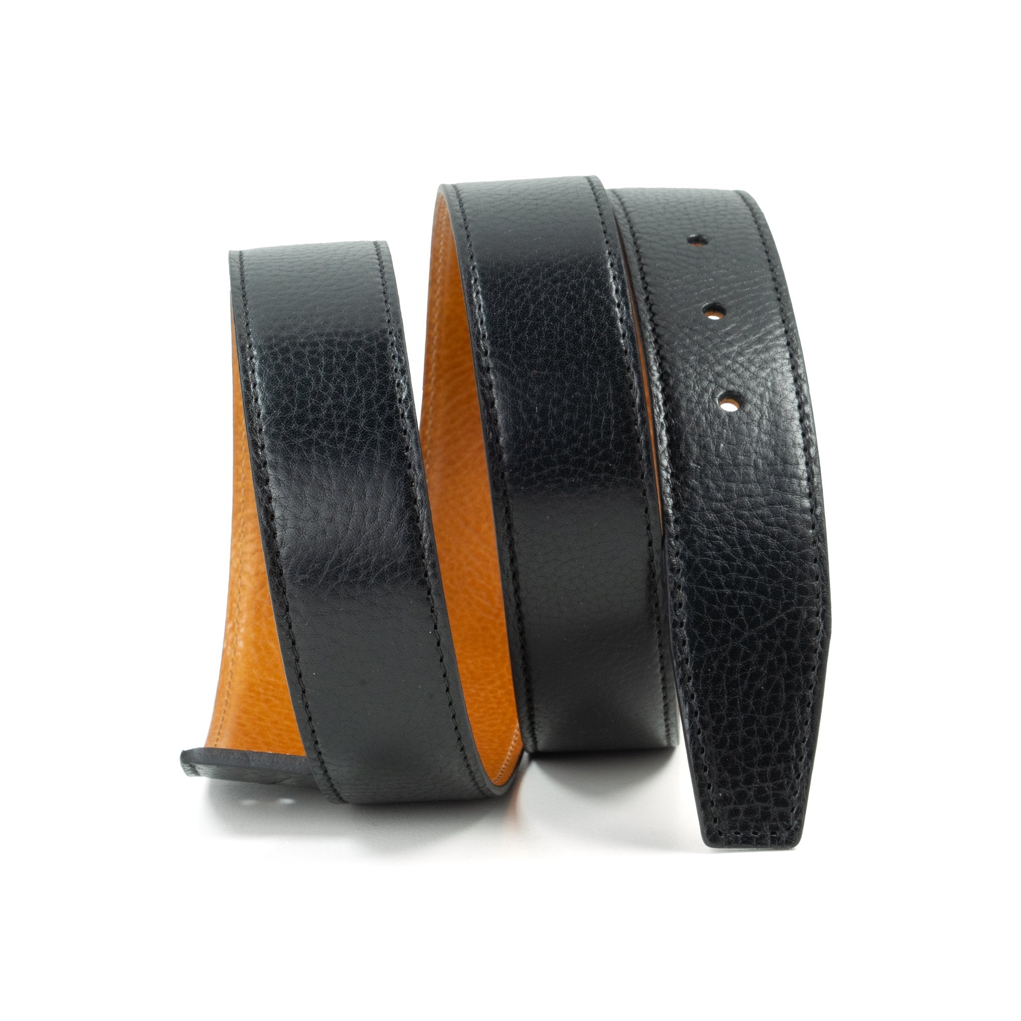 Ceinture compatible boucle Hermès 32 mm – Cuir Noir / Marron Clair