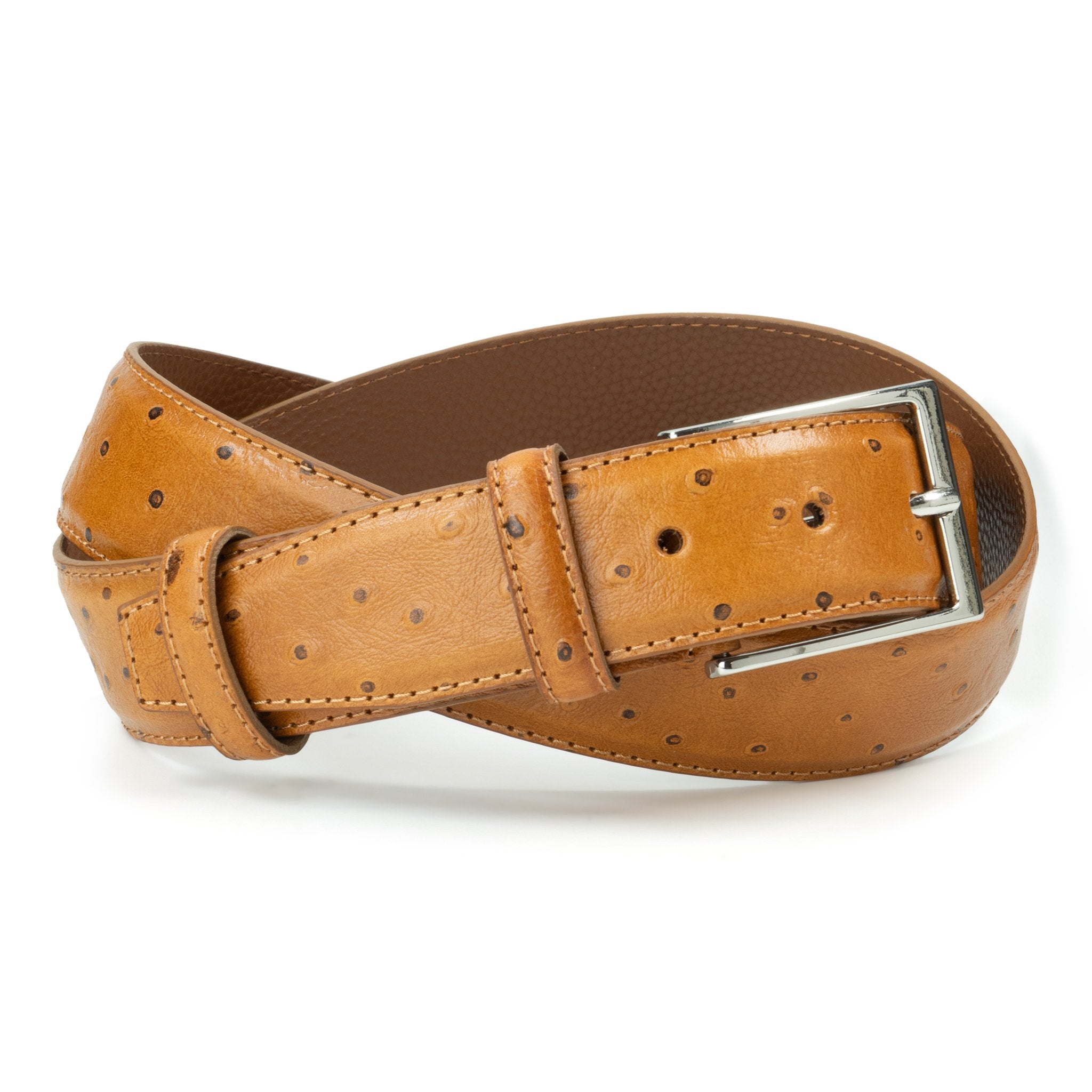 Ceinture en cuir marron clair façon autruche 35 mm