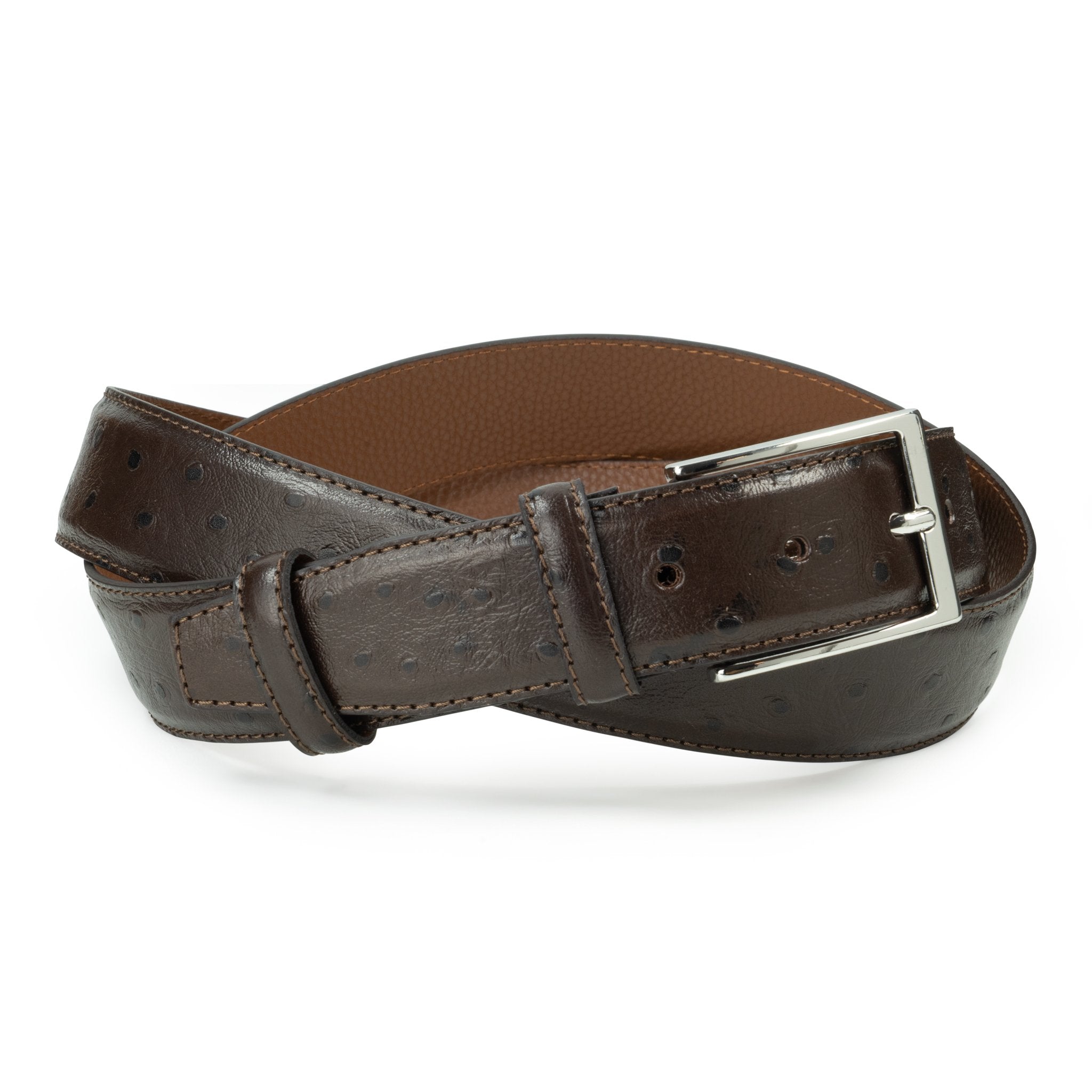 Ceinture en cuir marron foncé façon autruche 35 mm