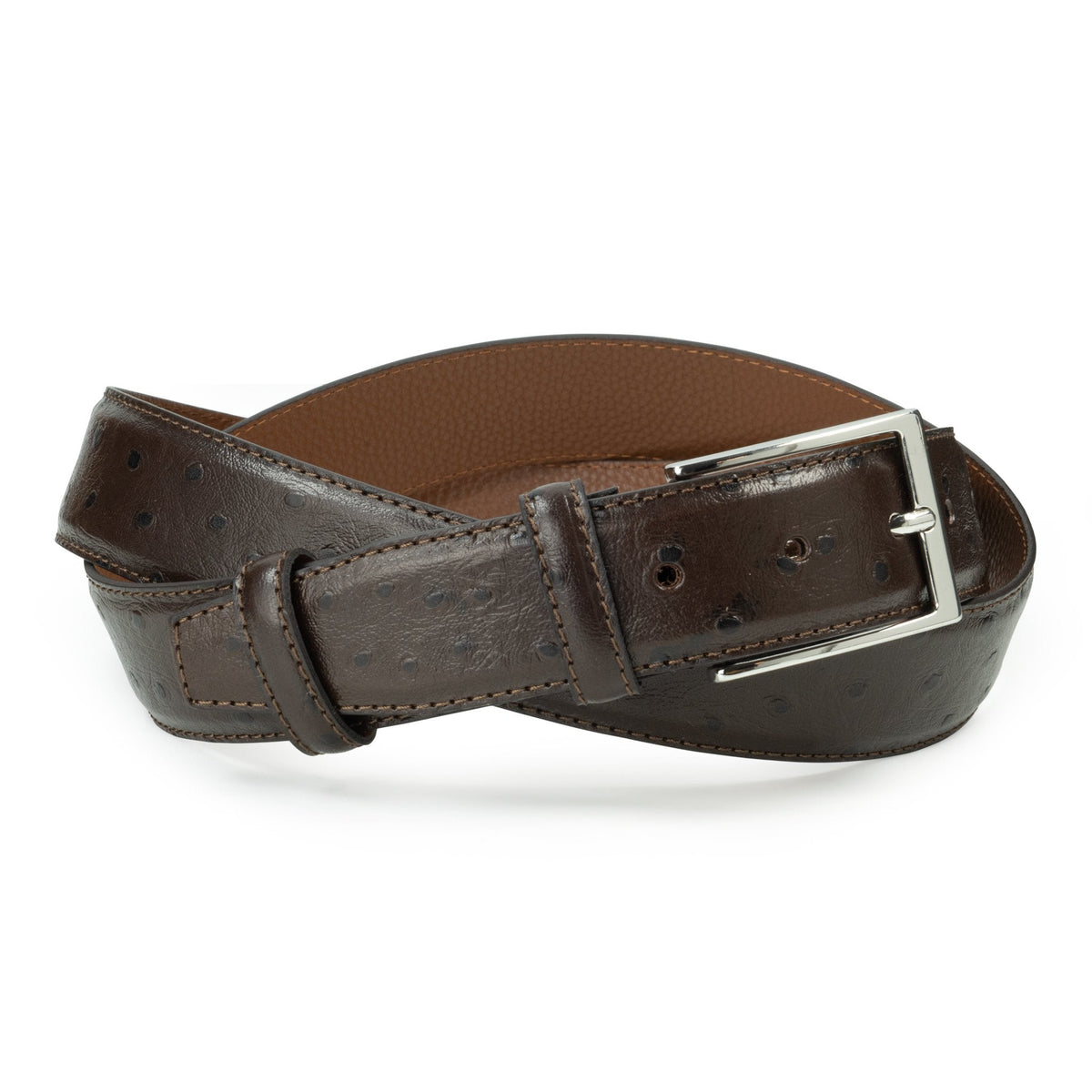 Ceinture en cuir marron foncé façon autruche 35 mm