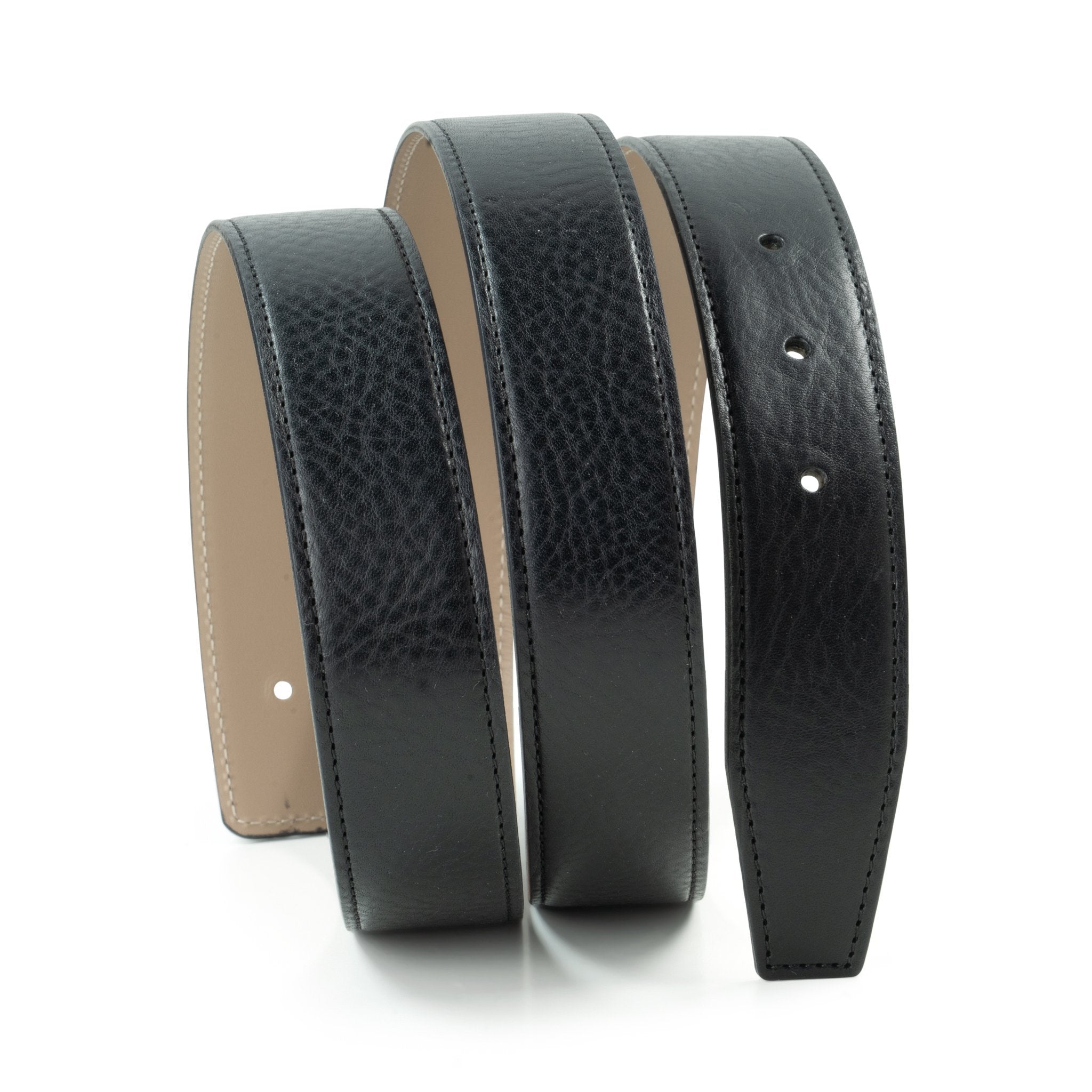 Ceinture compatible boucle Hermès 32 mm – Cuir Noir / Beige