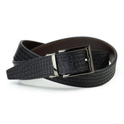 Ceinture en cuir Noir – Marron Foncé façon croco réversible 35 mm