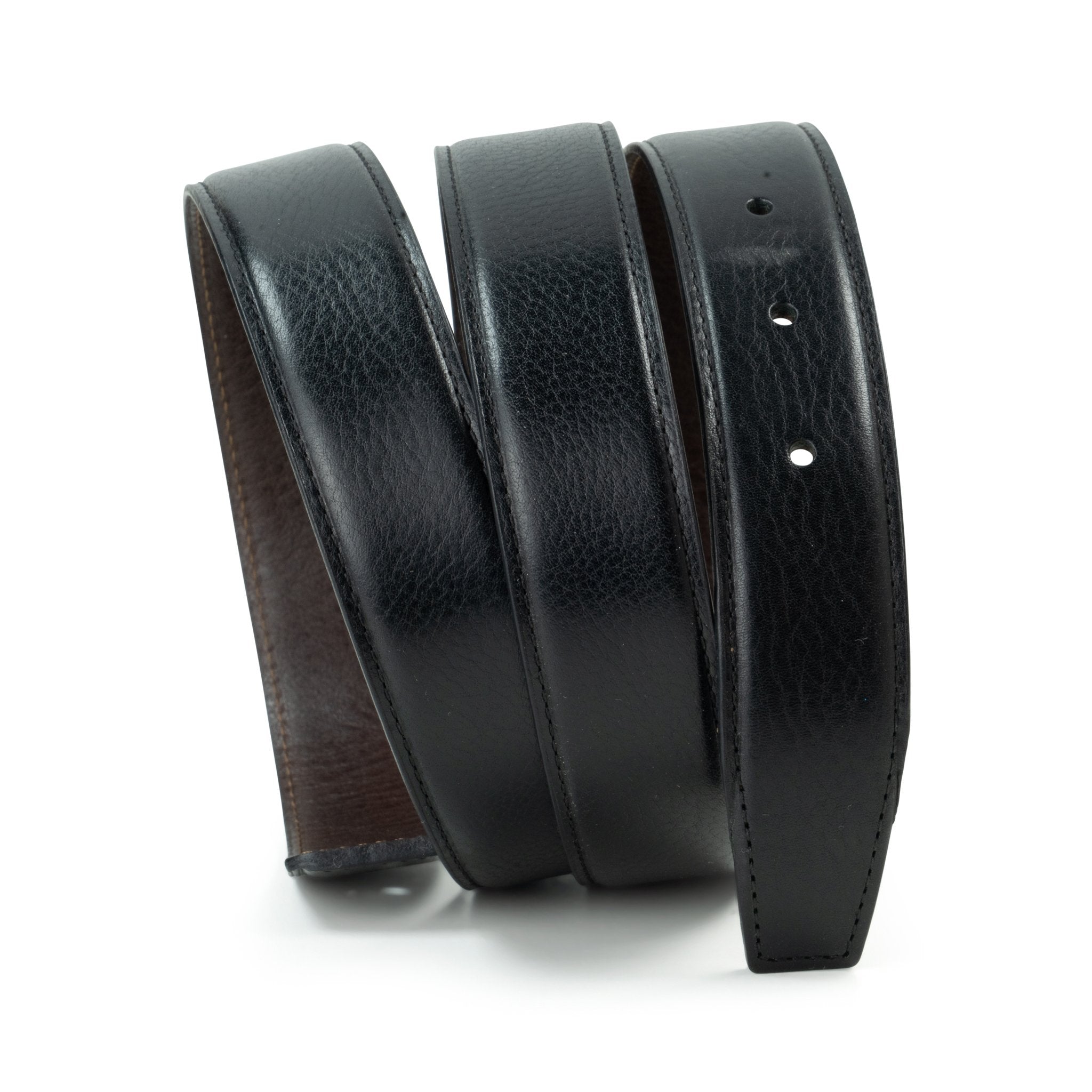 Ceinture compatible boucle Hermès 32 mm – Cuir Noir / Marron Foncé