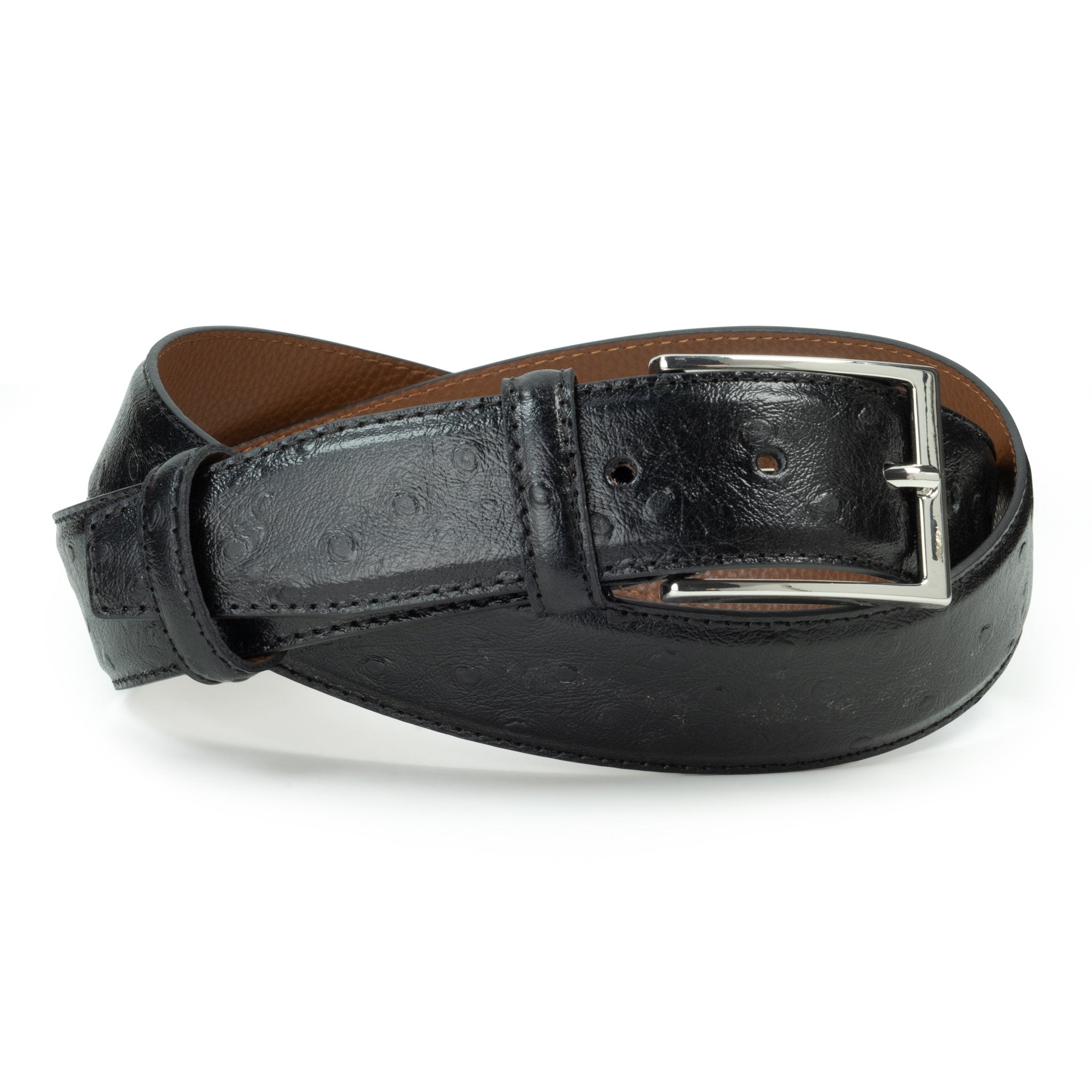 Ceinture en cuir noir façon autruche 35 mm