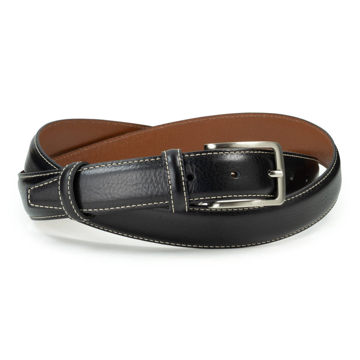 Ceinture en cuir noir – surpiqûre écru, 30 mm