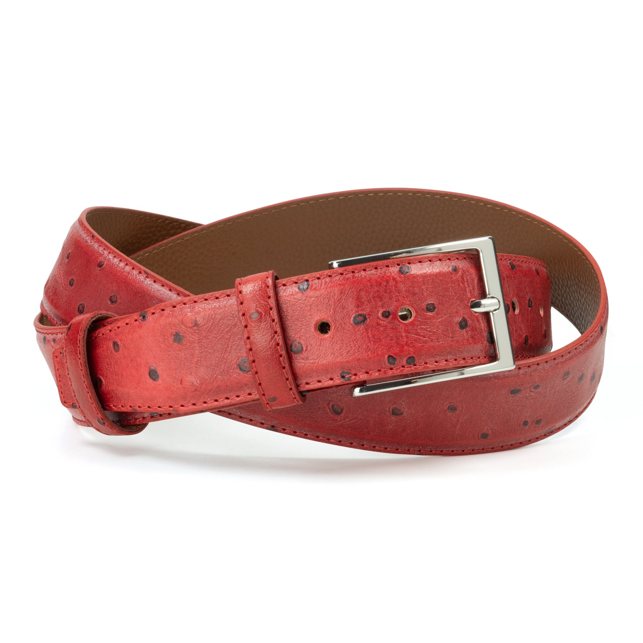 Ceinture en cuir rouge façon autruche 35 mm