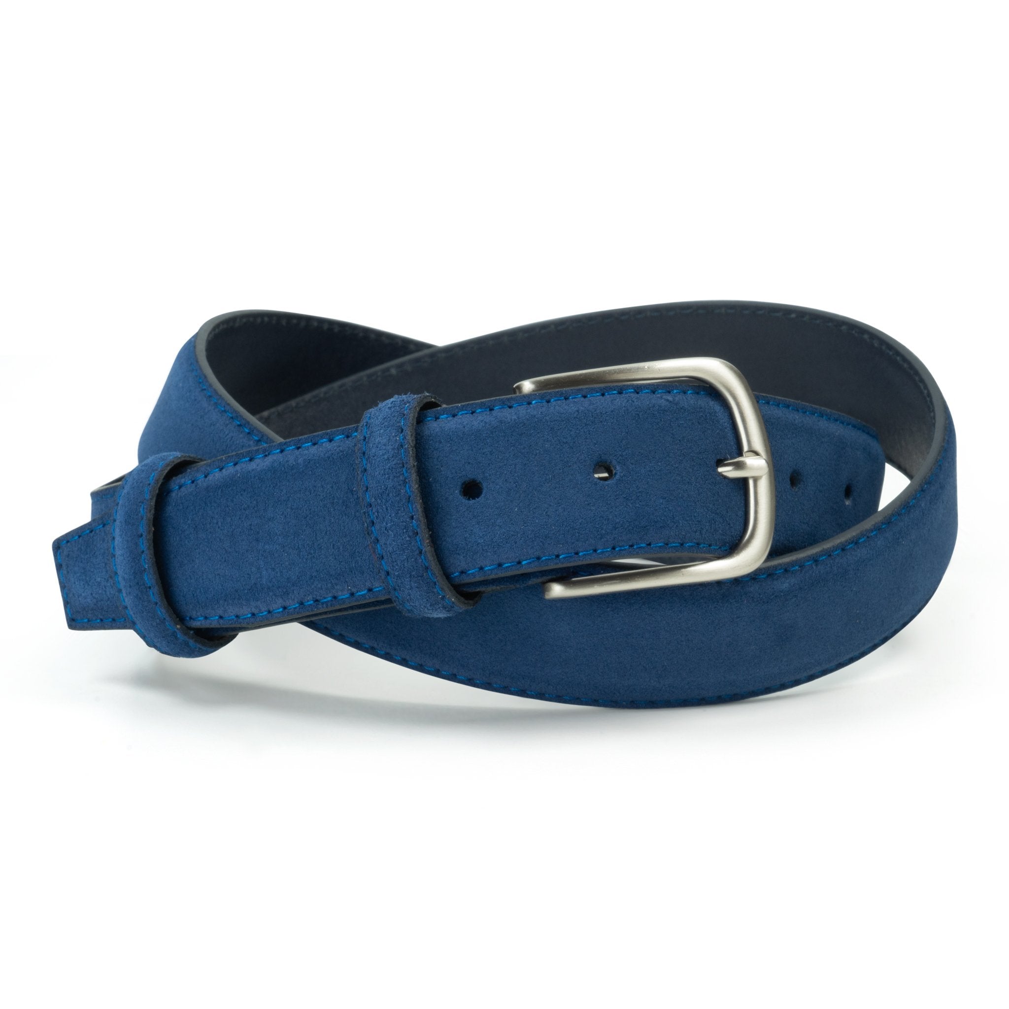 Ceinture en daim bleu boucle ronde 35 mm