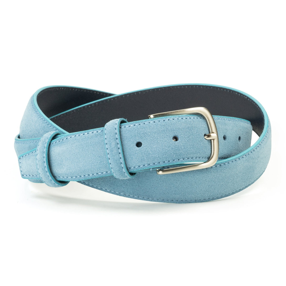 Ceinture en daim bleu ciel boucle ronde 35 mm
