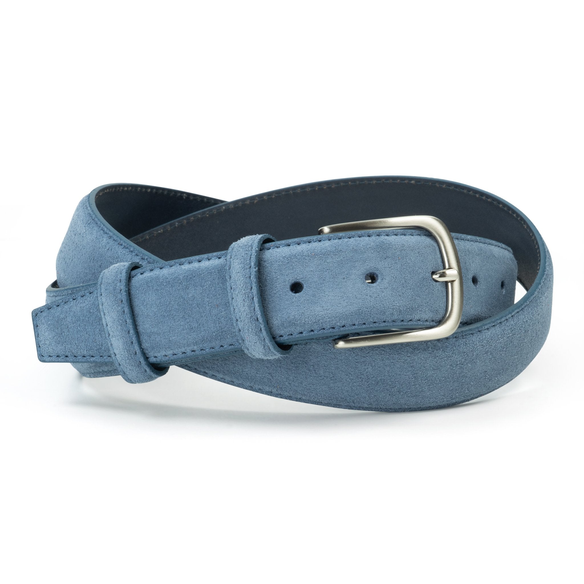 Ceinture en daim bleu jean boucle ronde 35 mm