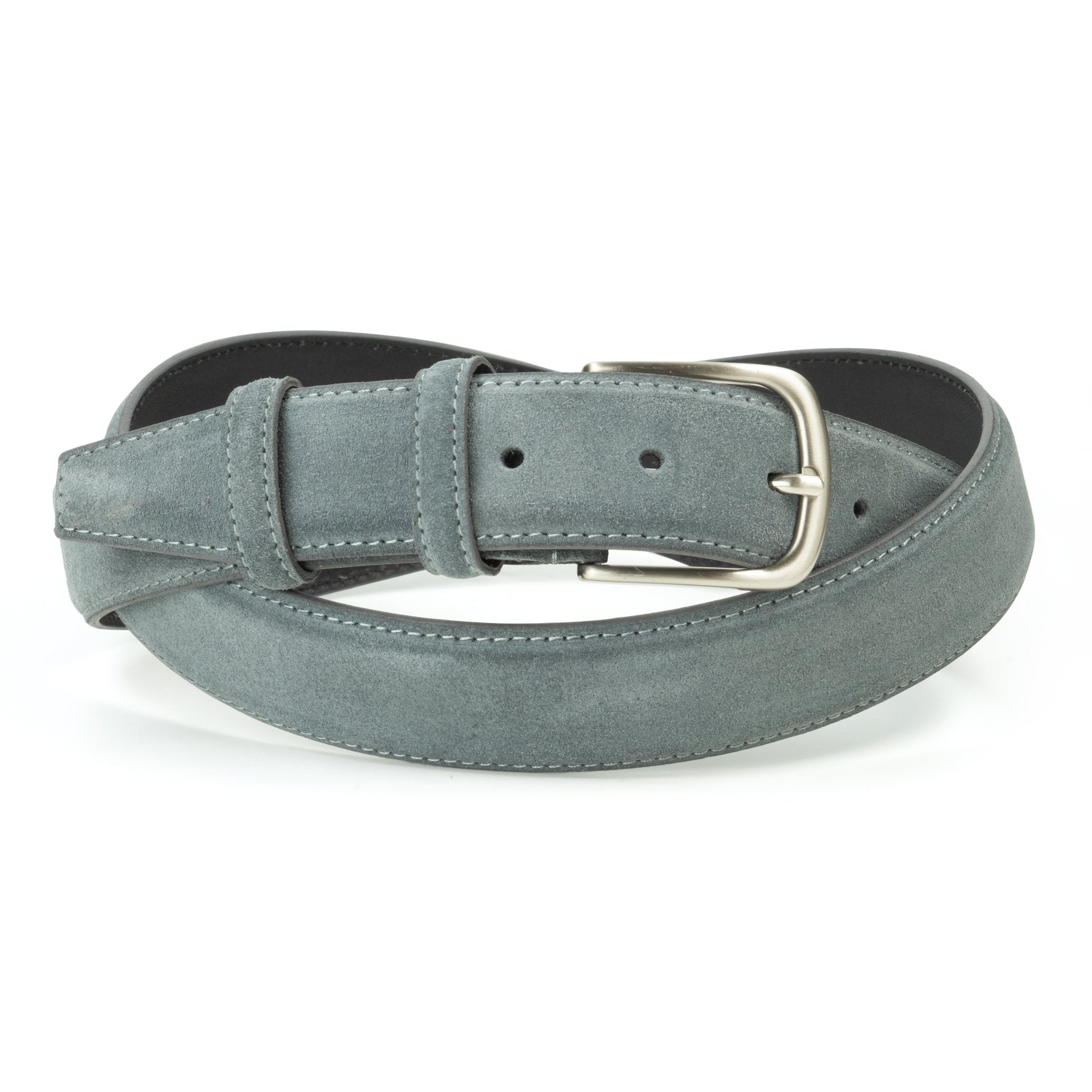 Ceinture en daim gris bleu boucle ronde 35 mm