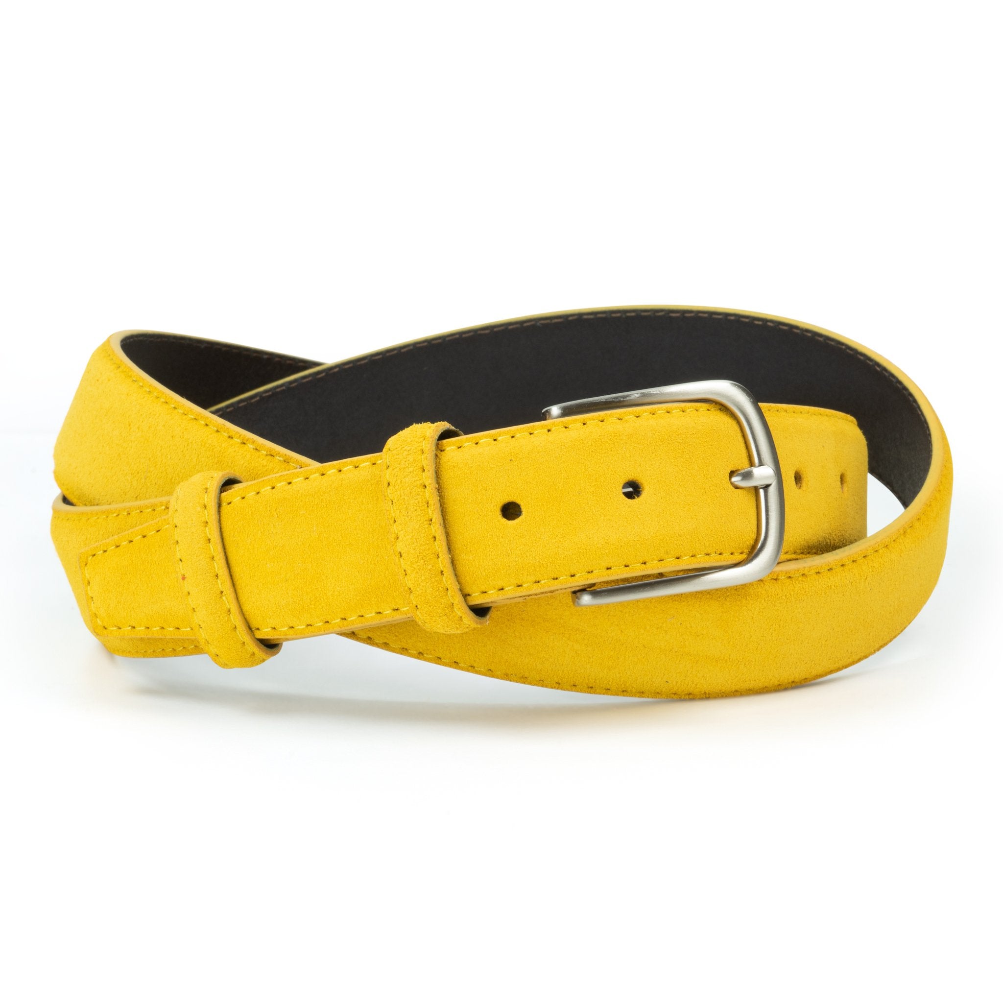 Ceinture en daim jaune boucle ronde 35 mm