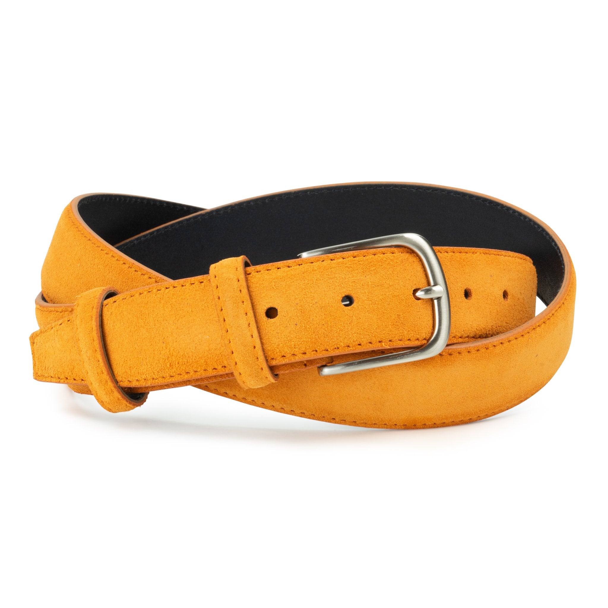 Ceinture en daim orange boucle ronde 35 mm