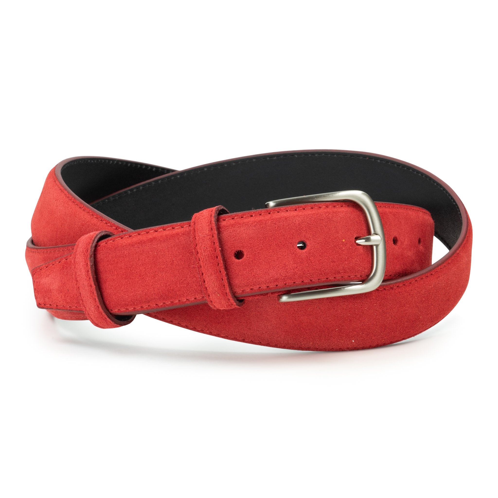 Ceinture en daim rouge boucle ronde 35 mm