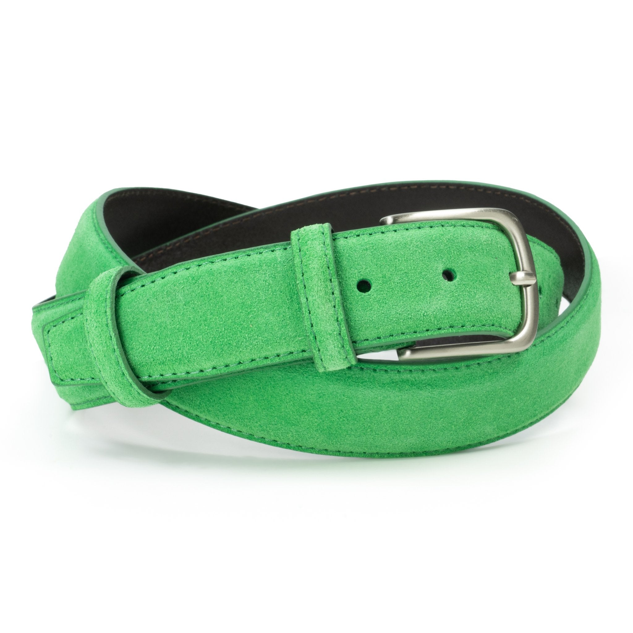 Ceinture en daim vert pomme boucle ronde 35 mm