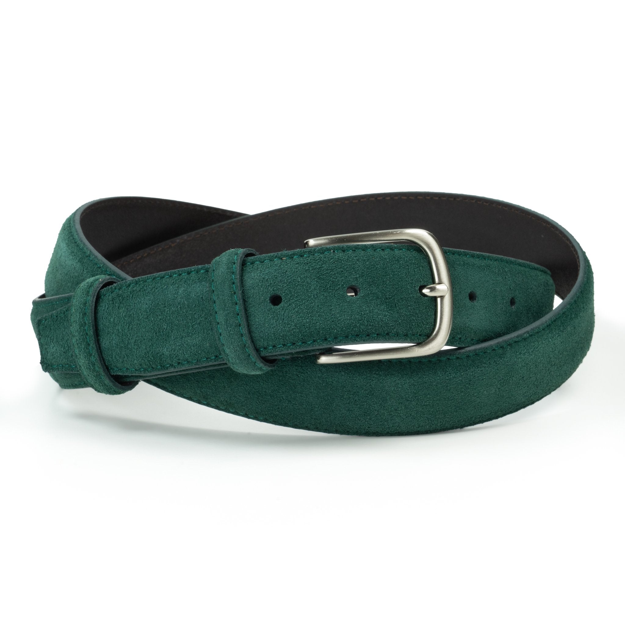 Ceinture en daim vert sapin boucle ronde 35 mm