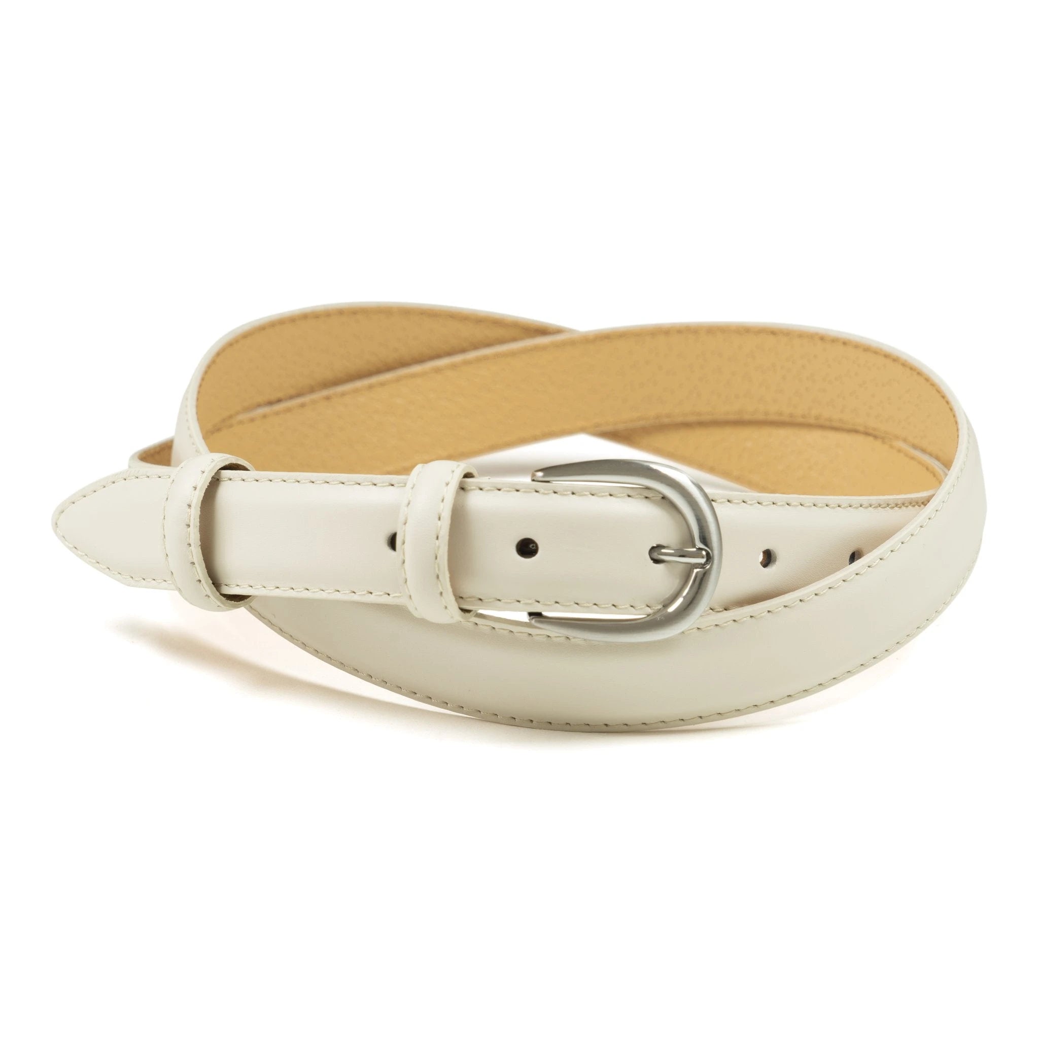 Ceinture femme cuir blanc cassé boucle ronde fine 25 mm Norbert Bottier Accessoires Norbert Bottier