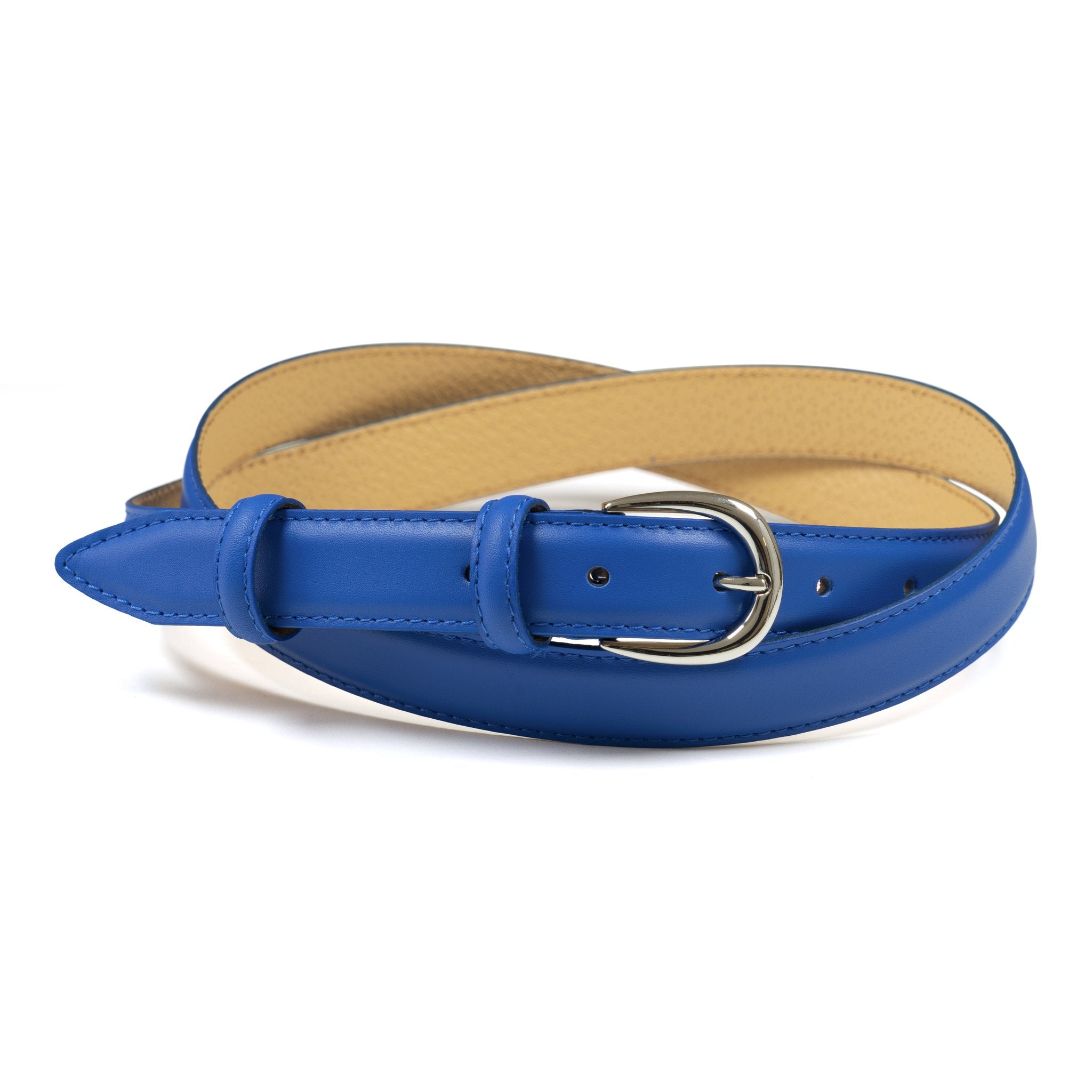 Ceinture femme cuir bleu boucle ronde fine 25 mm