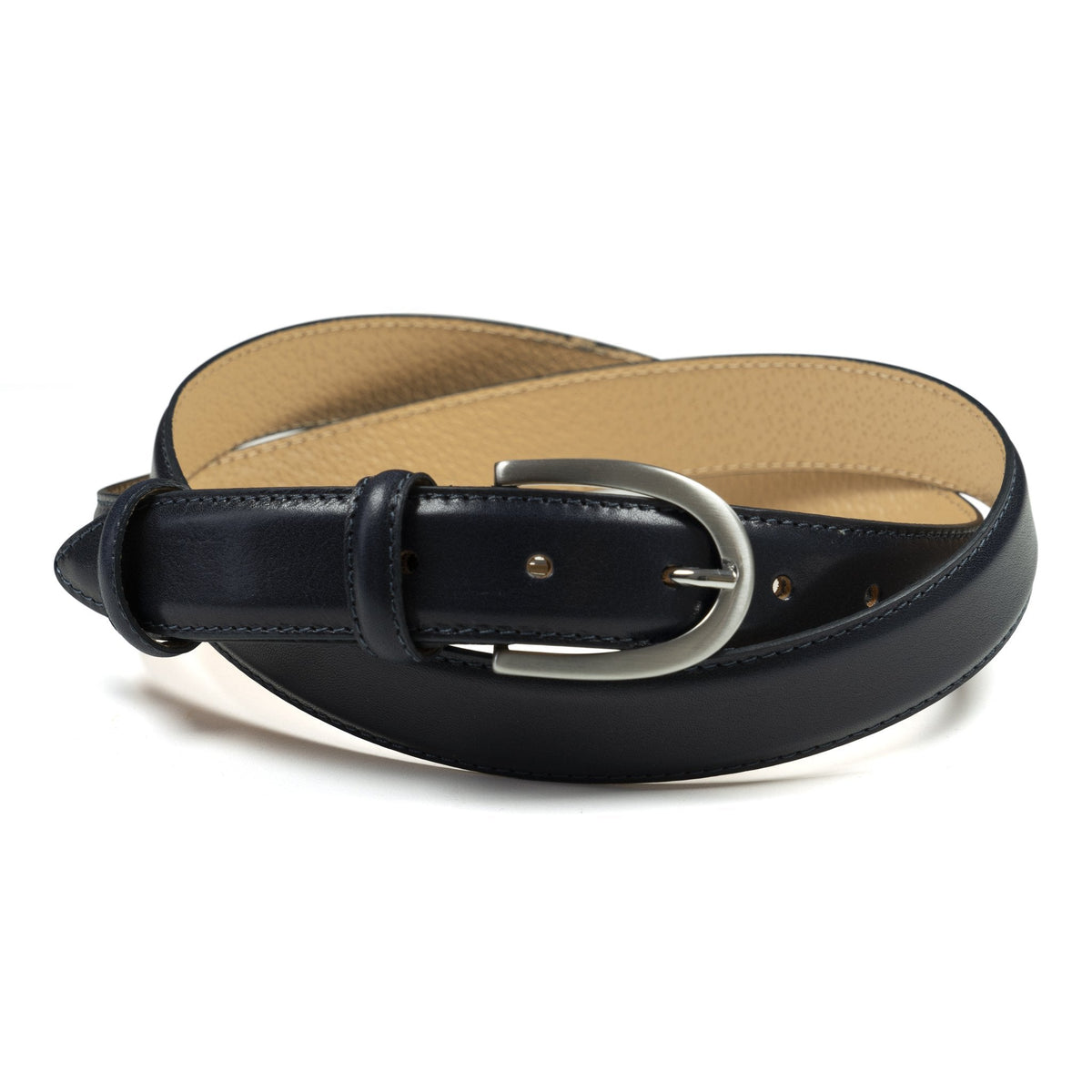 Ceinture cuir bleu marine boucle ronde fine 30 mm