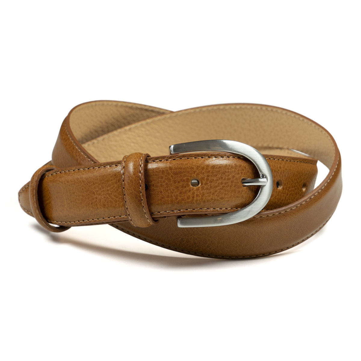 Ceinture cuir camel boucle ronde fine 30 mm