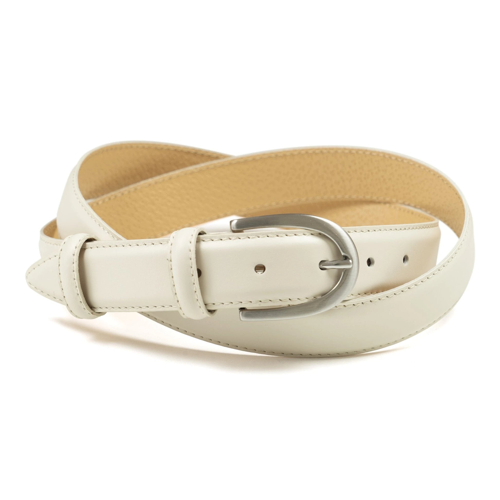 Ceinture cuir blanc cassé boucle ronde fine 30 mm Norbert Bottier Accessoires Norbert Bottier